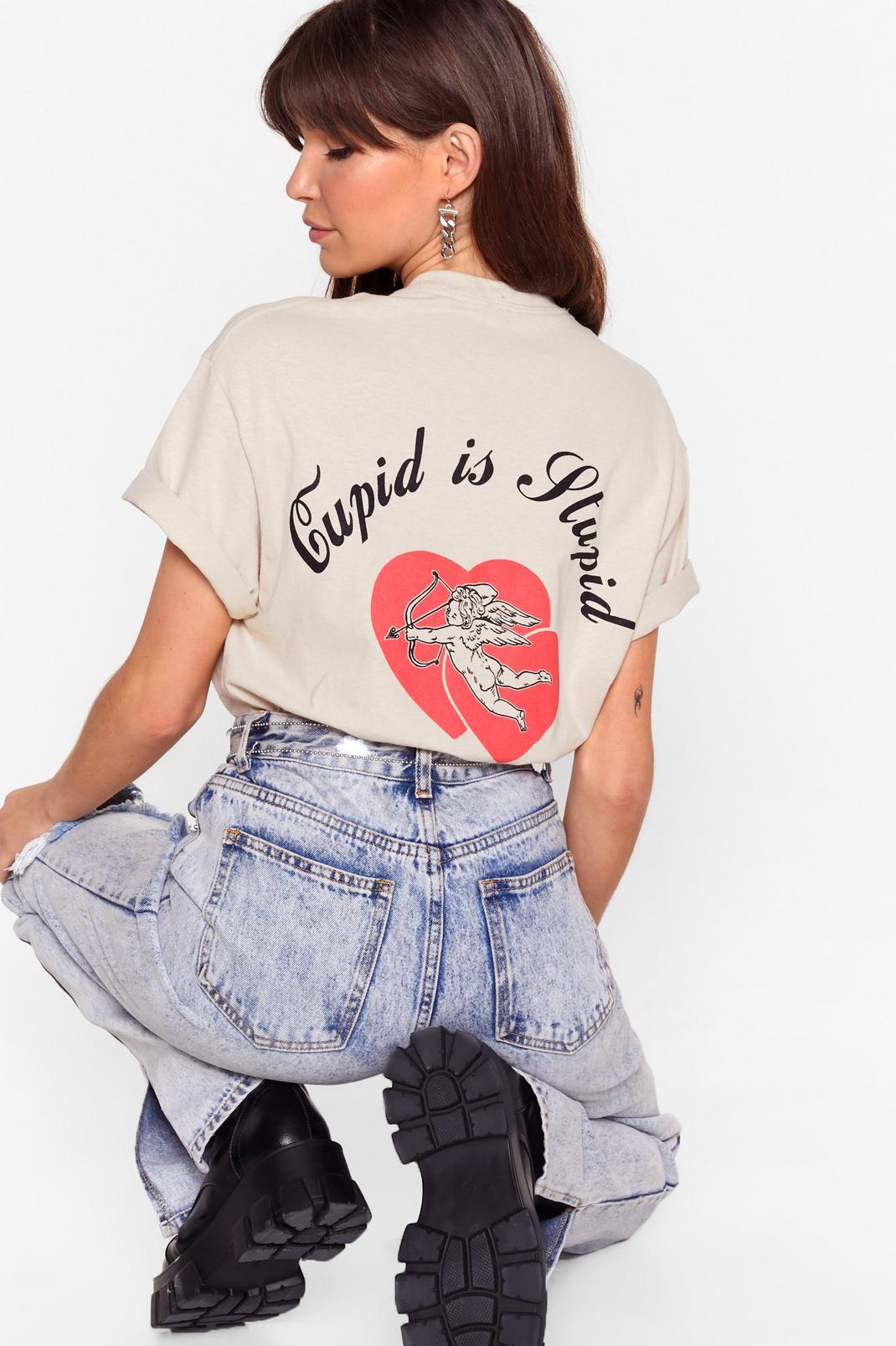 Cupid is Stupid Oversized Graphic T-Shirt image number 1