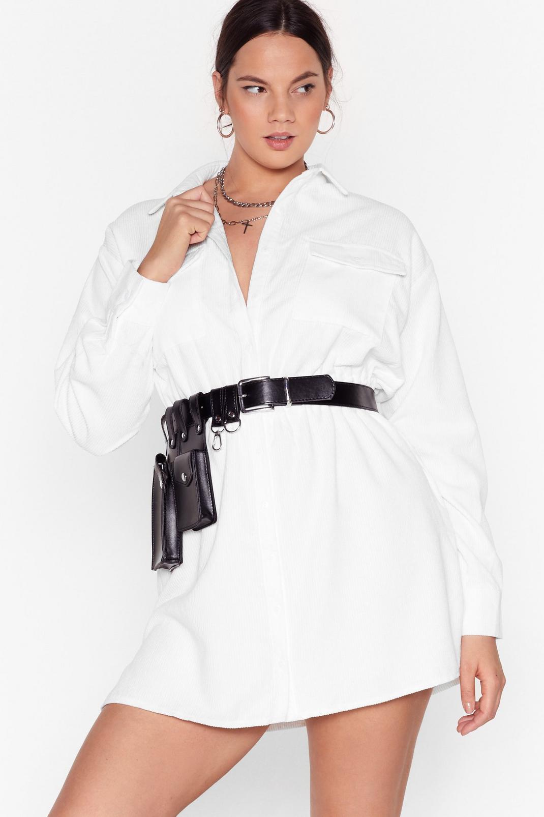 White Grab Your Cord Plus Shirt Dress image number 1