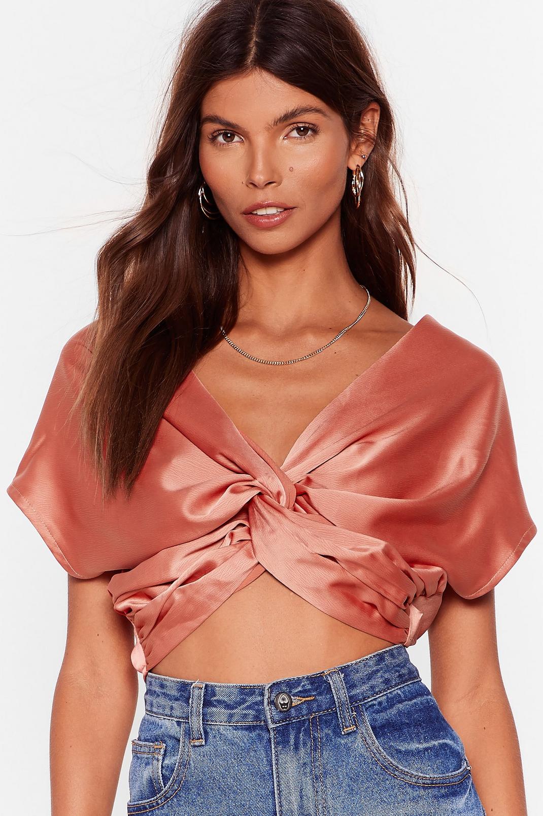 Knot the Only One Satin Crop Top image number 1