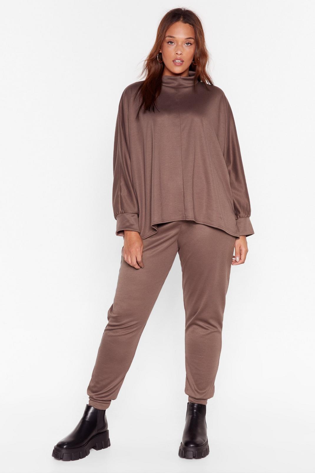 Mocha Plus Size Top and Joggers Lounge Set image number 1