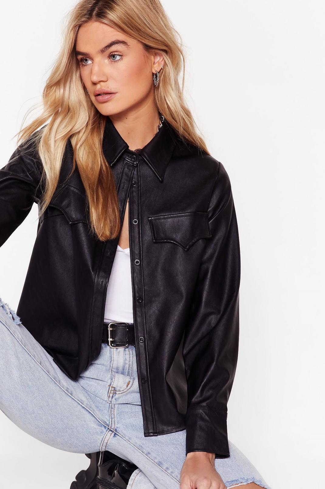 Give It Your West Shot Faux Leather Shirt image number 1