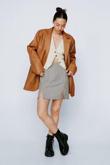Faux Leather Single Breasted Blazer stone