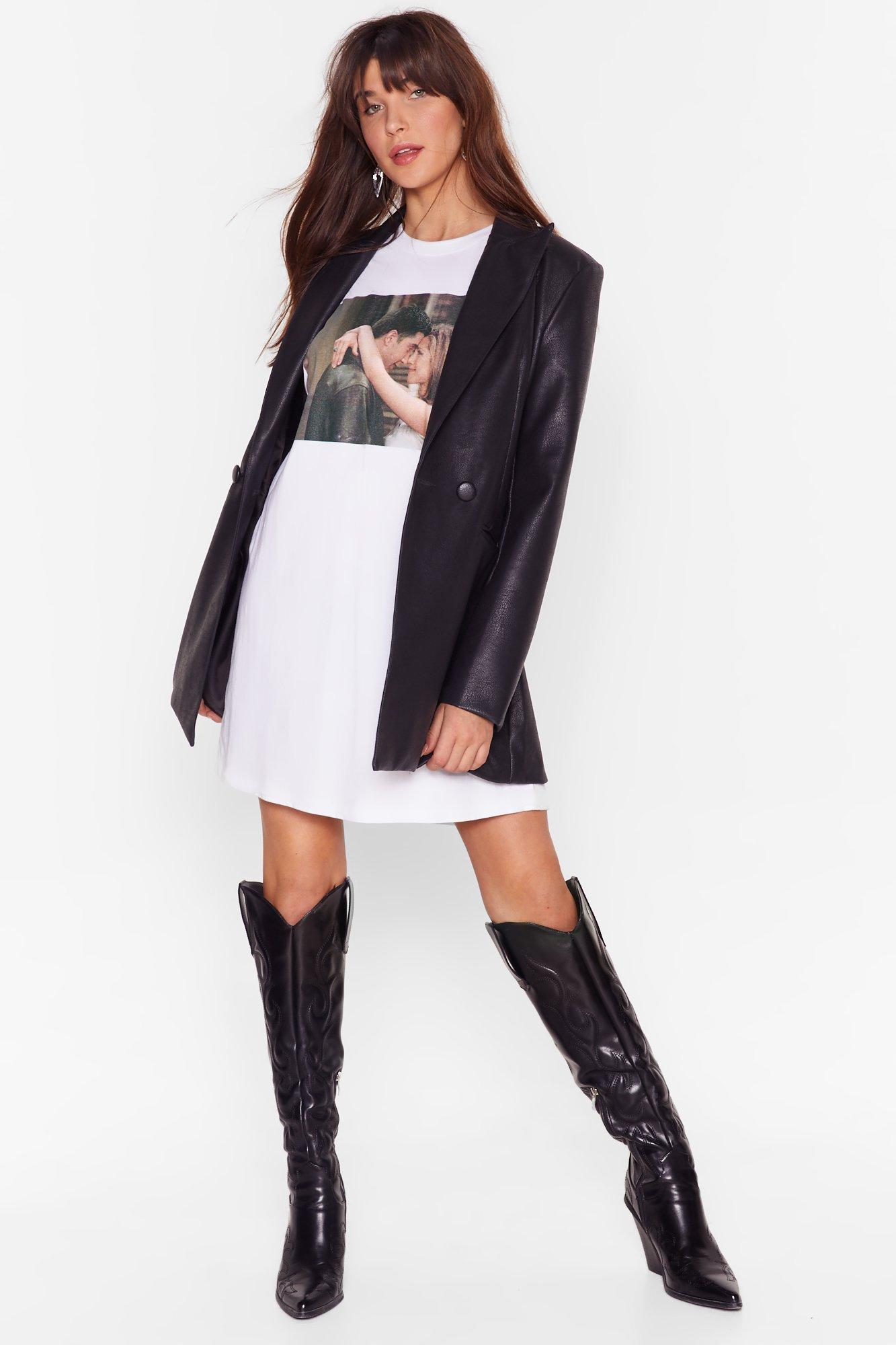 The Rachel Black Faux Leather T-shirt Dress