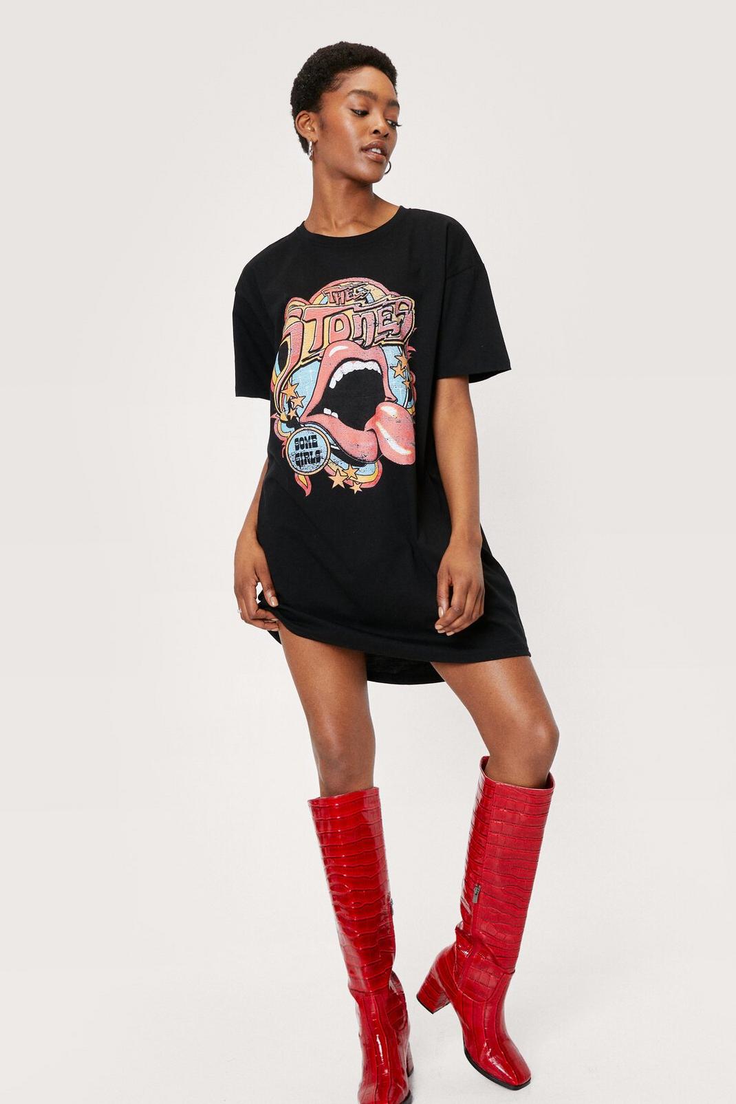 Charcoal Rolling Stones Graphic T-Shirt Dress image number 1