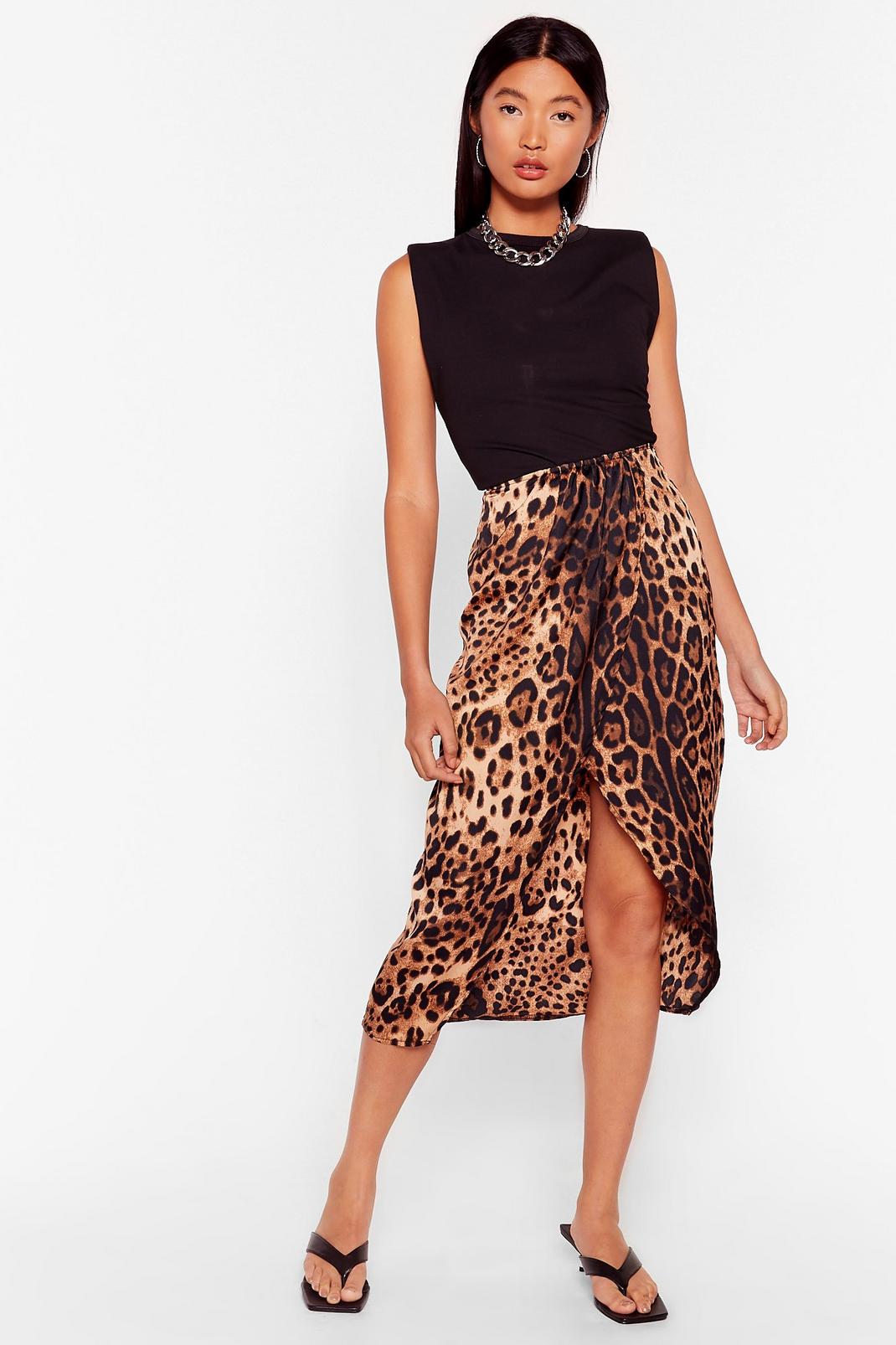 Satin Back Leopard Midi Skirt image number 1