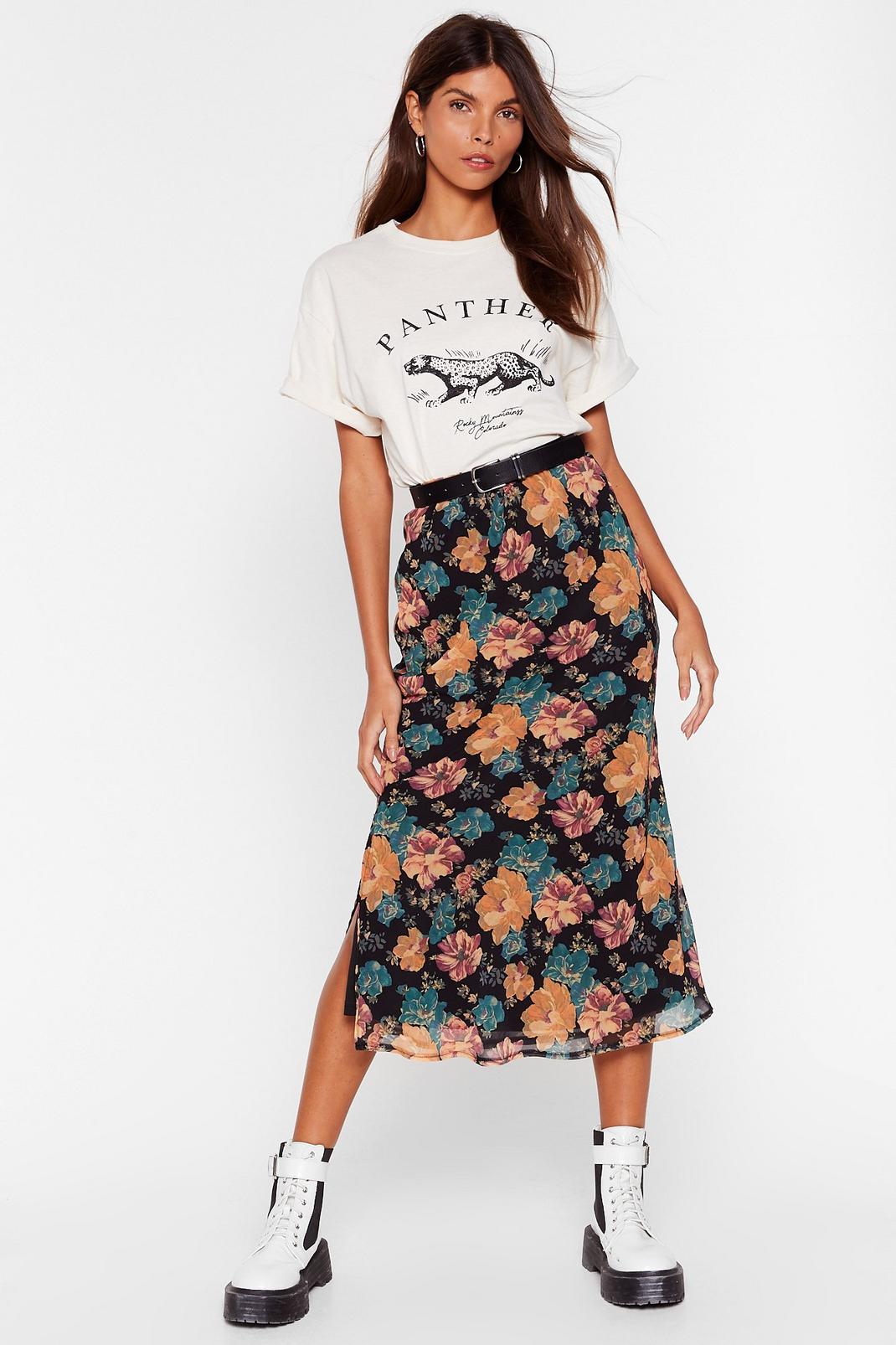 Black Before You Grow Floral Midi Skirt image number 1