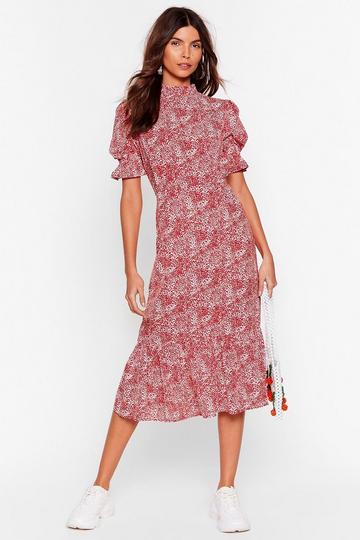 Red Ready for Golden Hour Floral Midi Dress