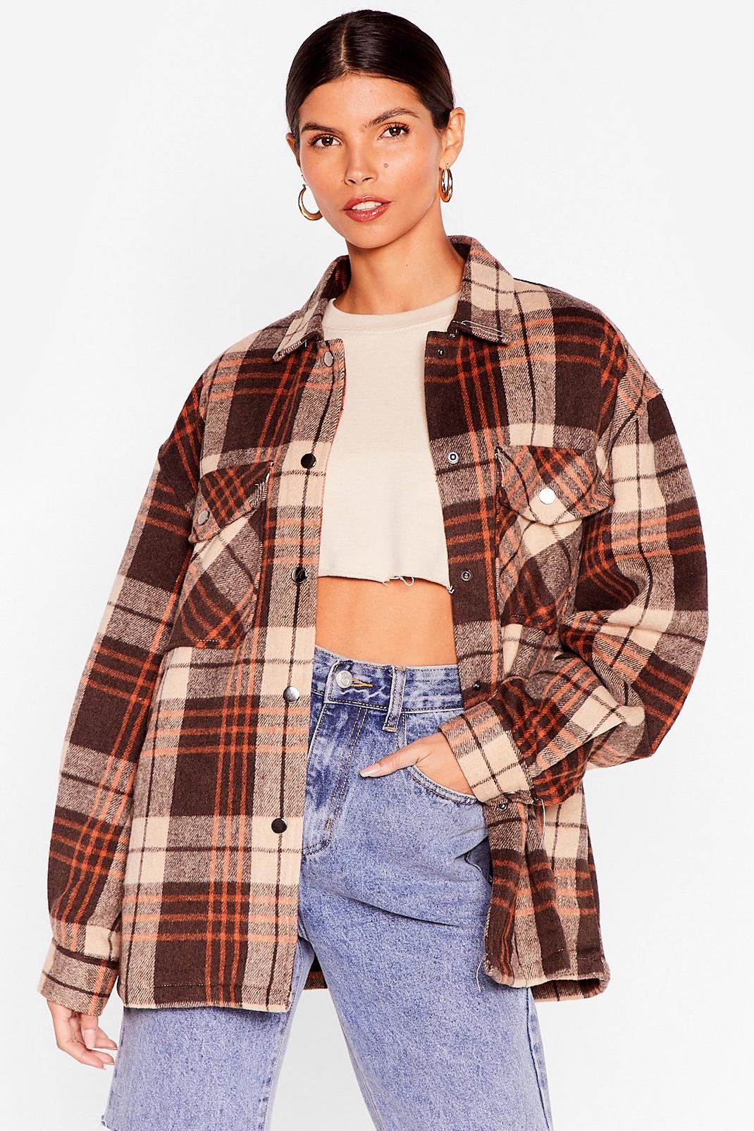 Brown Check Relaxed Shacket image number 1