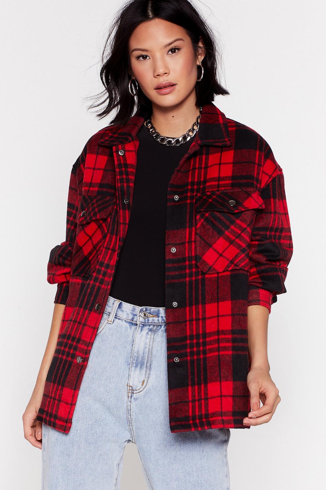 Red Check Slouchy Oversized Shacket image number 1