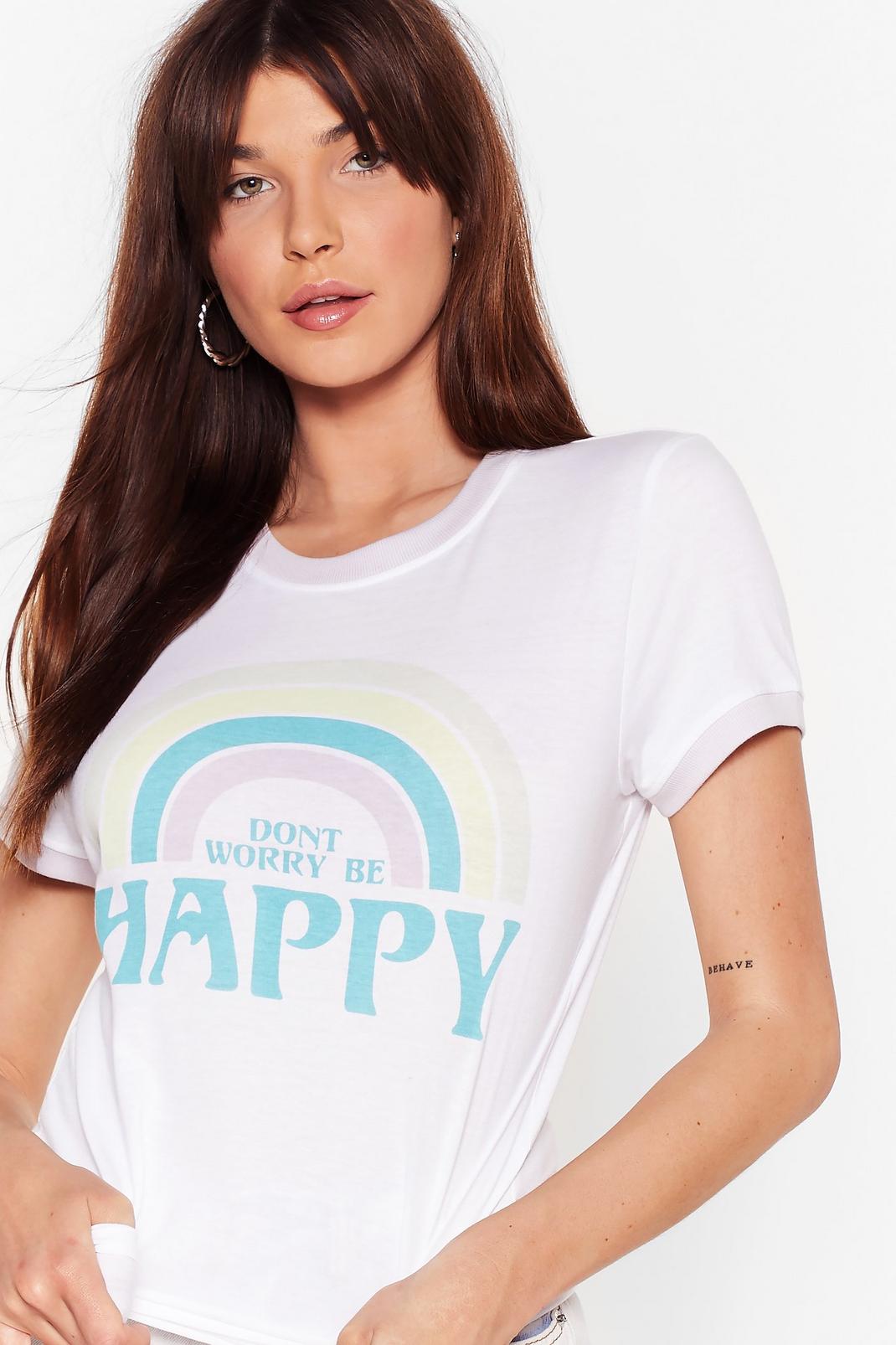 Don't Worry Be Happy Graphic Ringer Tee image number 1