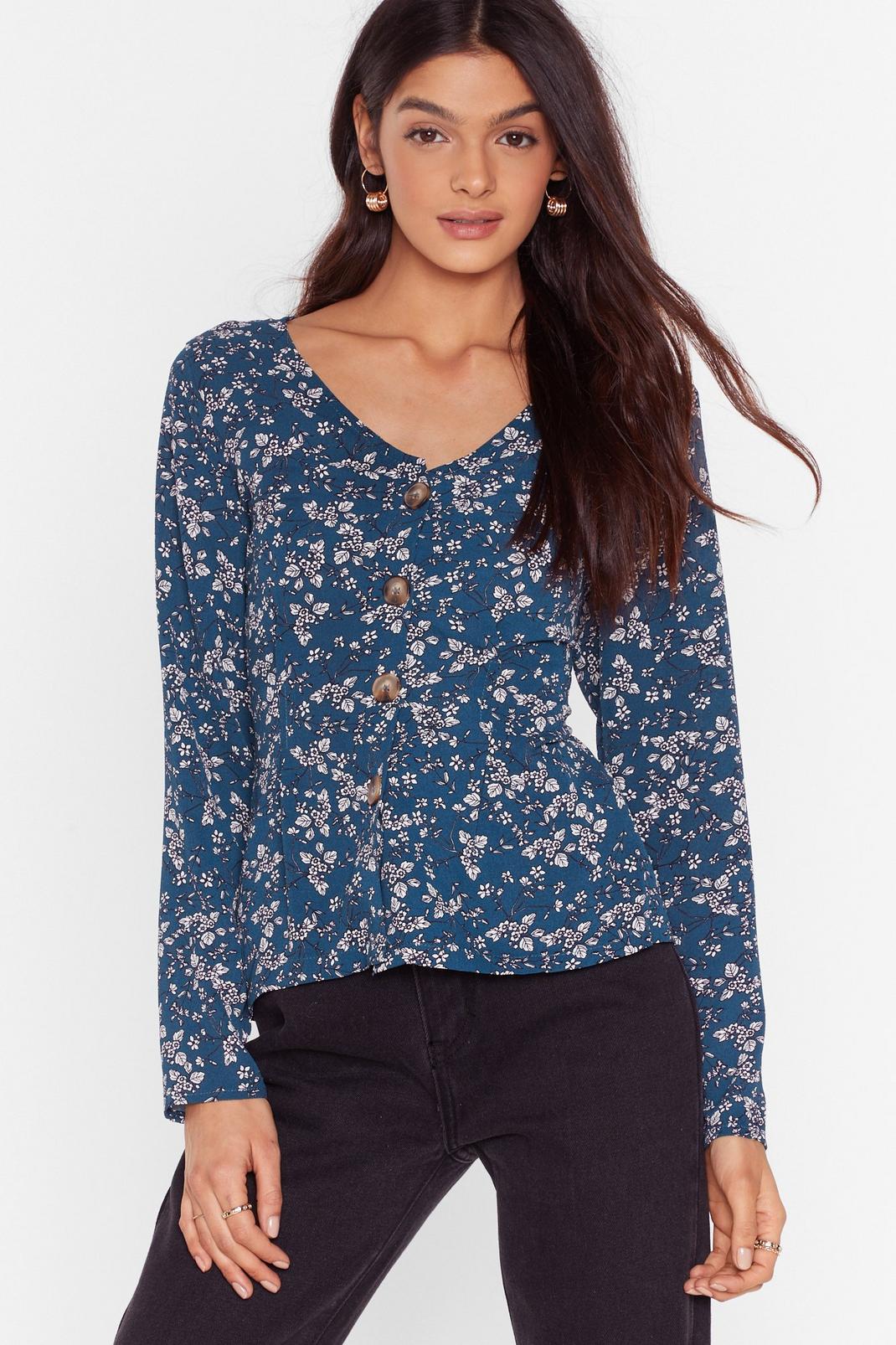 Plant Be Friends Floral Button-Down Blouse image number 1