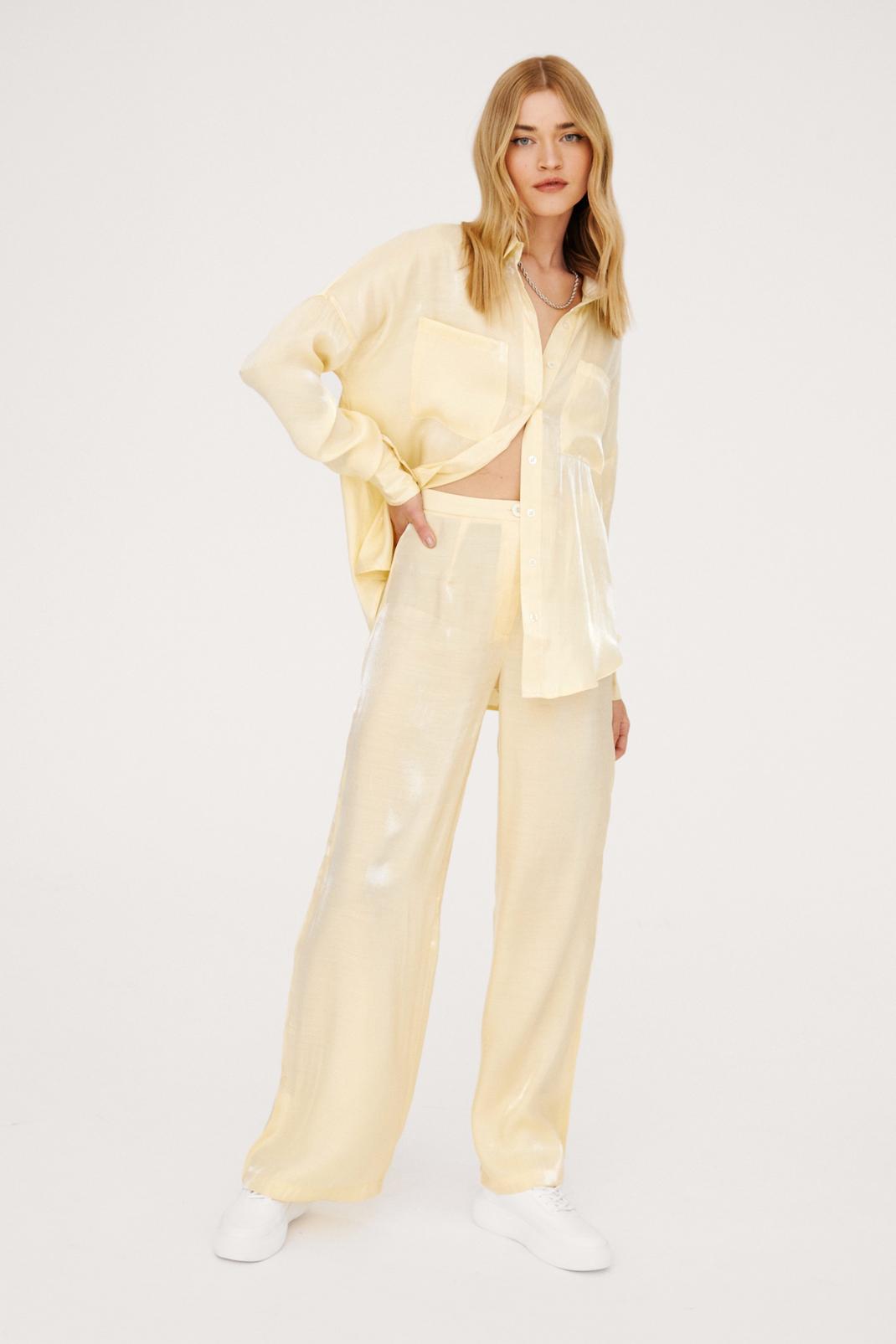 Lemon Satin High Waisted Wide Leg Trousers image number 1