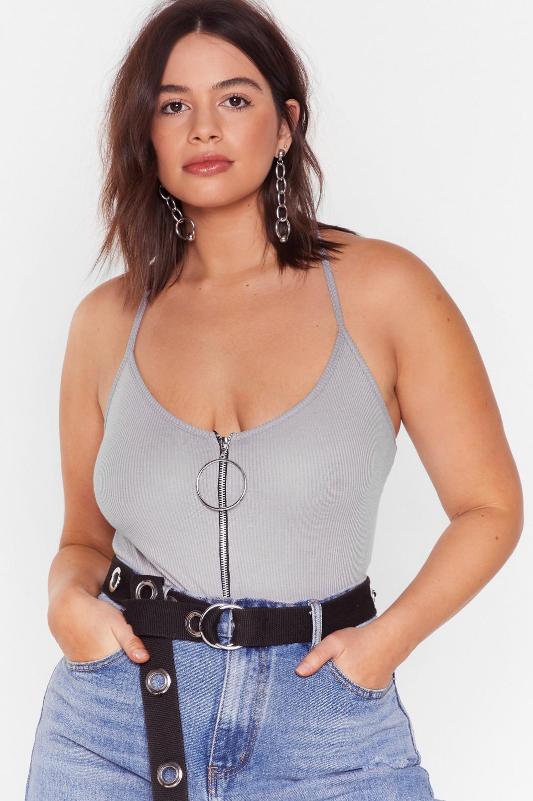 Grey O-Ring It All Together Plus Ribbed Bodysuit image number 1