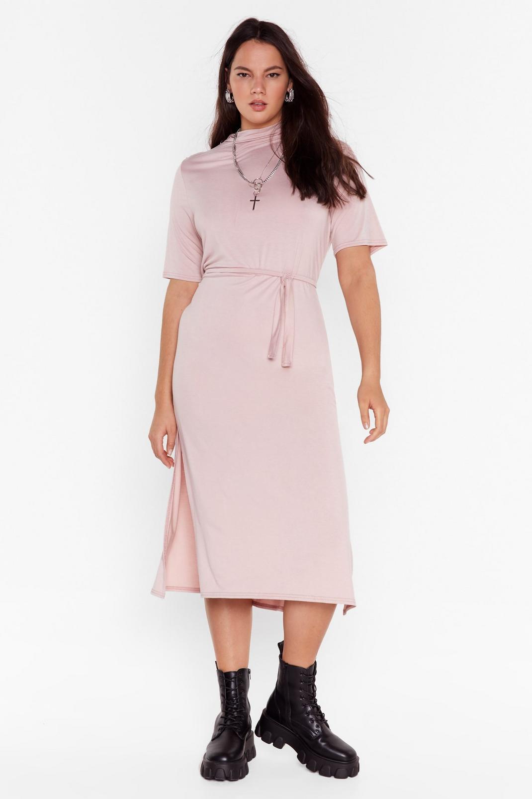Plus Size Belted Midi Dress with Slits image number 1