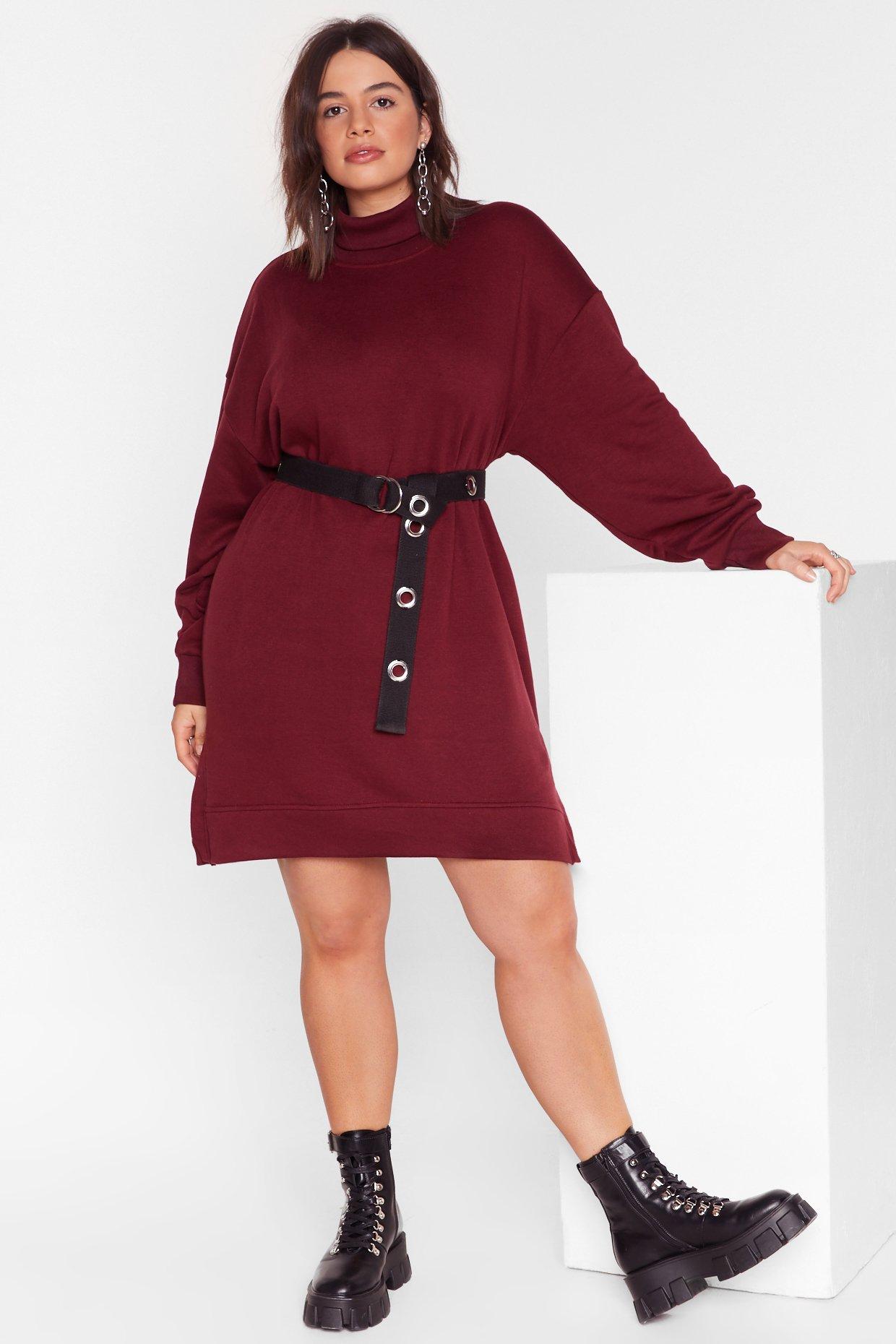 burgundy sweatshirt dress