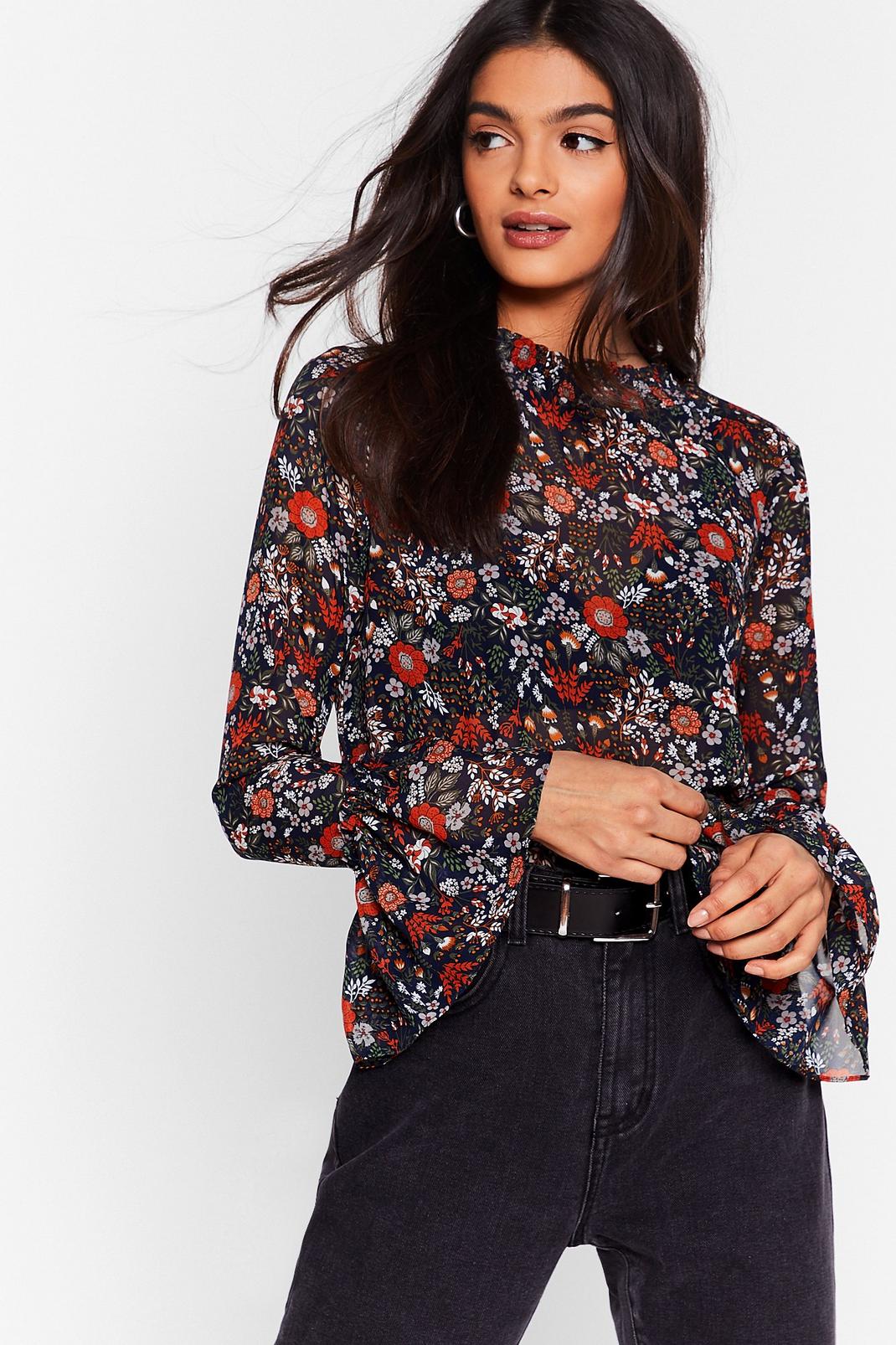 Show Your Flower Floral High Neck Blouse image number 1