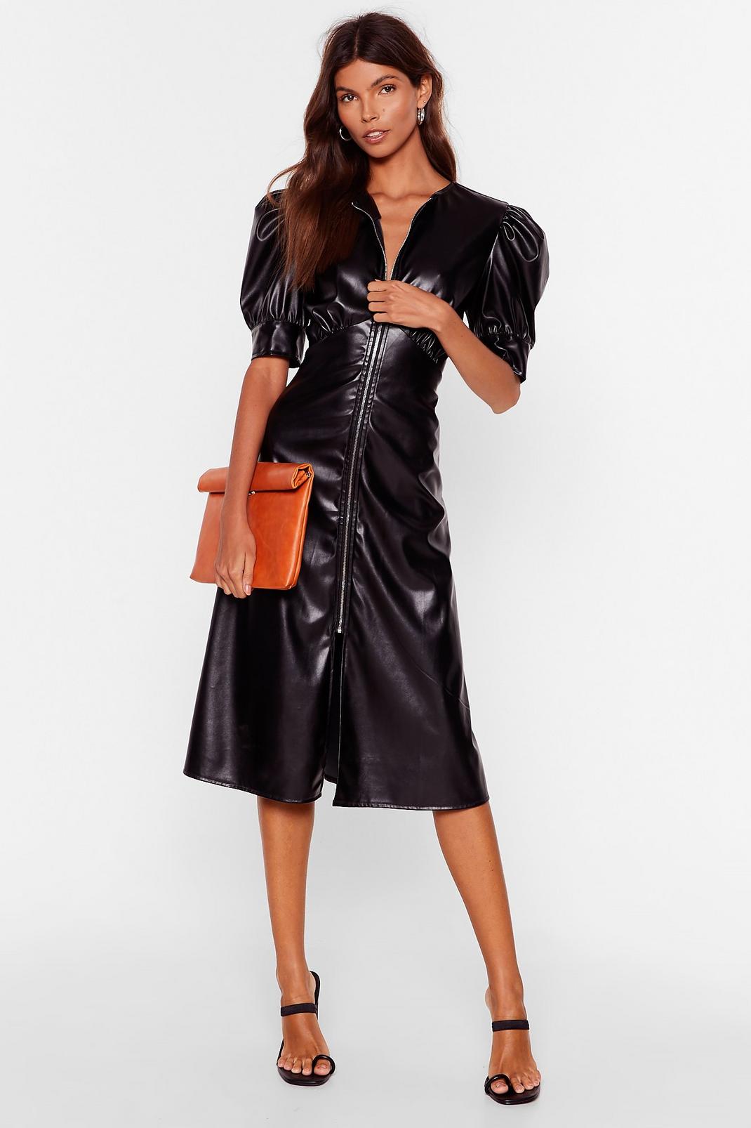 Let Zip Happen Faux Leather Midi Dress image number 1
