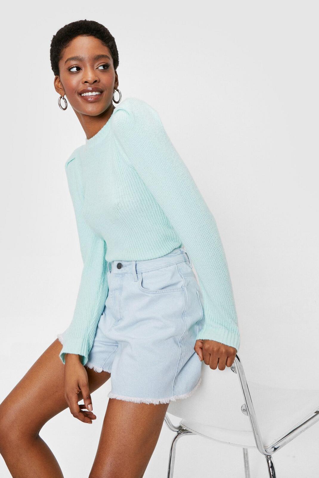 Mint Crew Neck Puff Sleeve Jumper image number 1