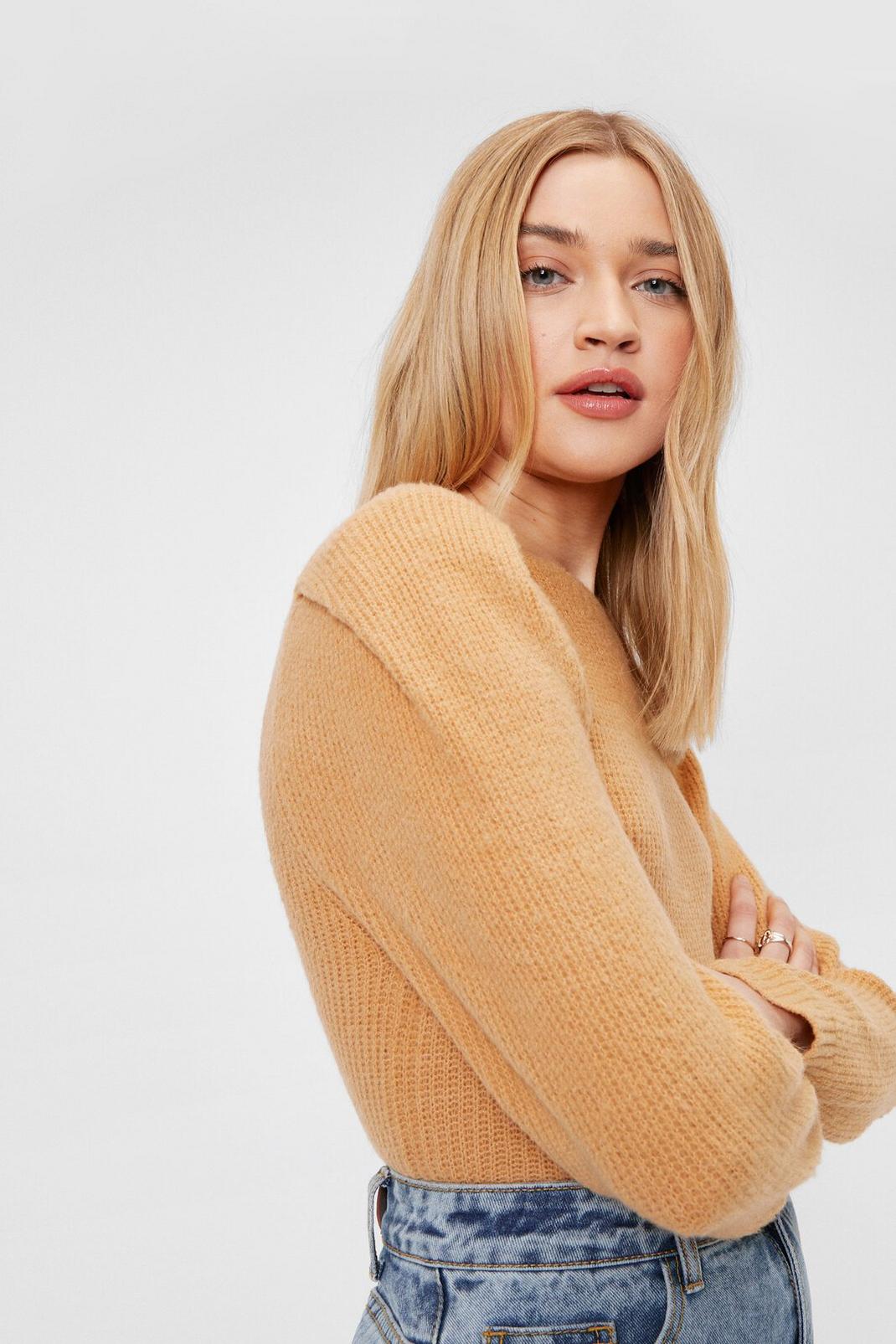 Stone Crew Neck Puff Sleeve Jumper image number 1