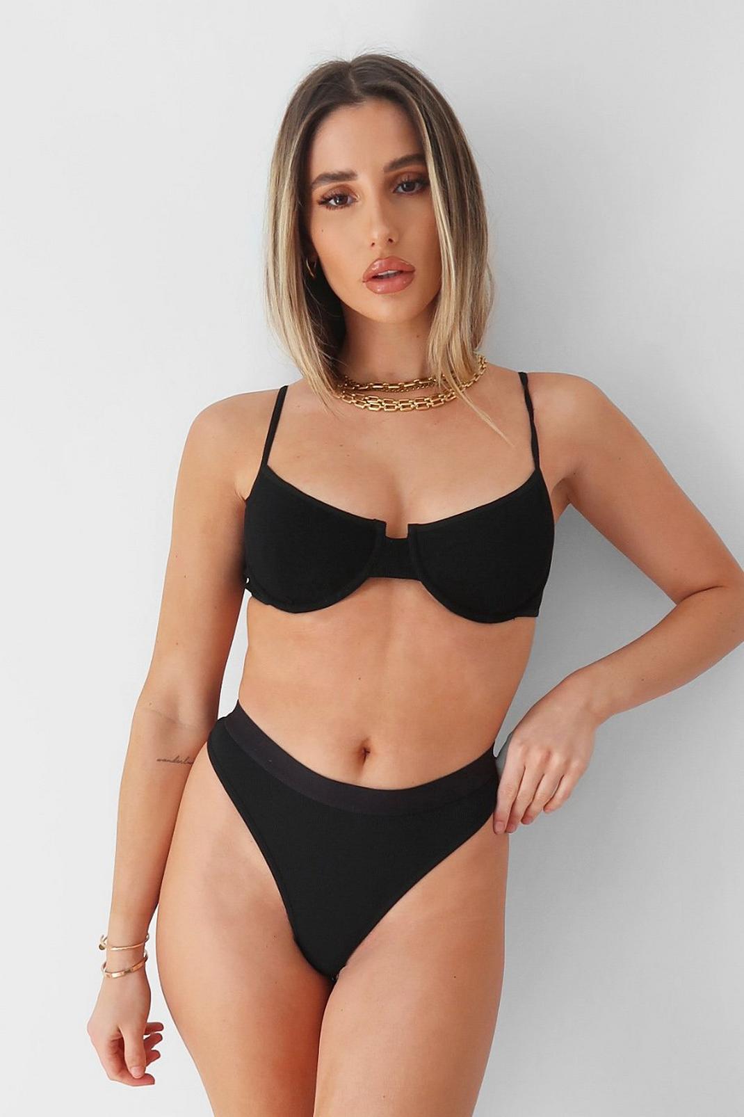 Black Underwire Me Cash Bralette and Thong Set image number 1