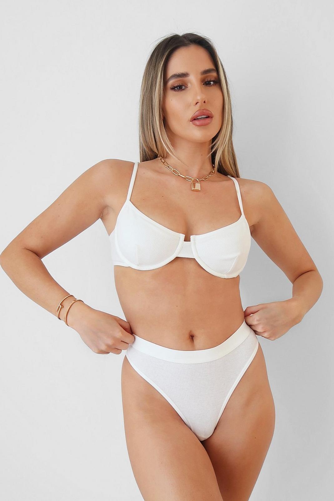 White Underwire Bralette and High Waisted Thong Set image number 1