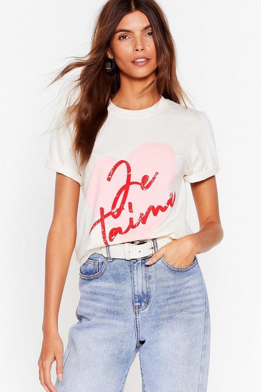 Je T'Aime Heart Graphic Crew Neckline T-Shirt | Nasty Gal