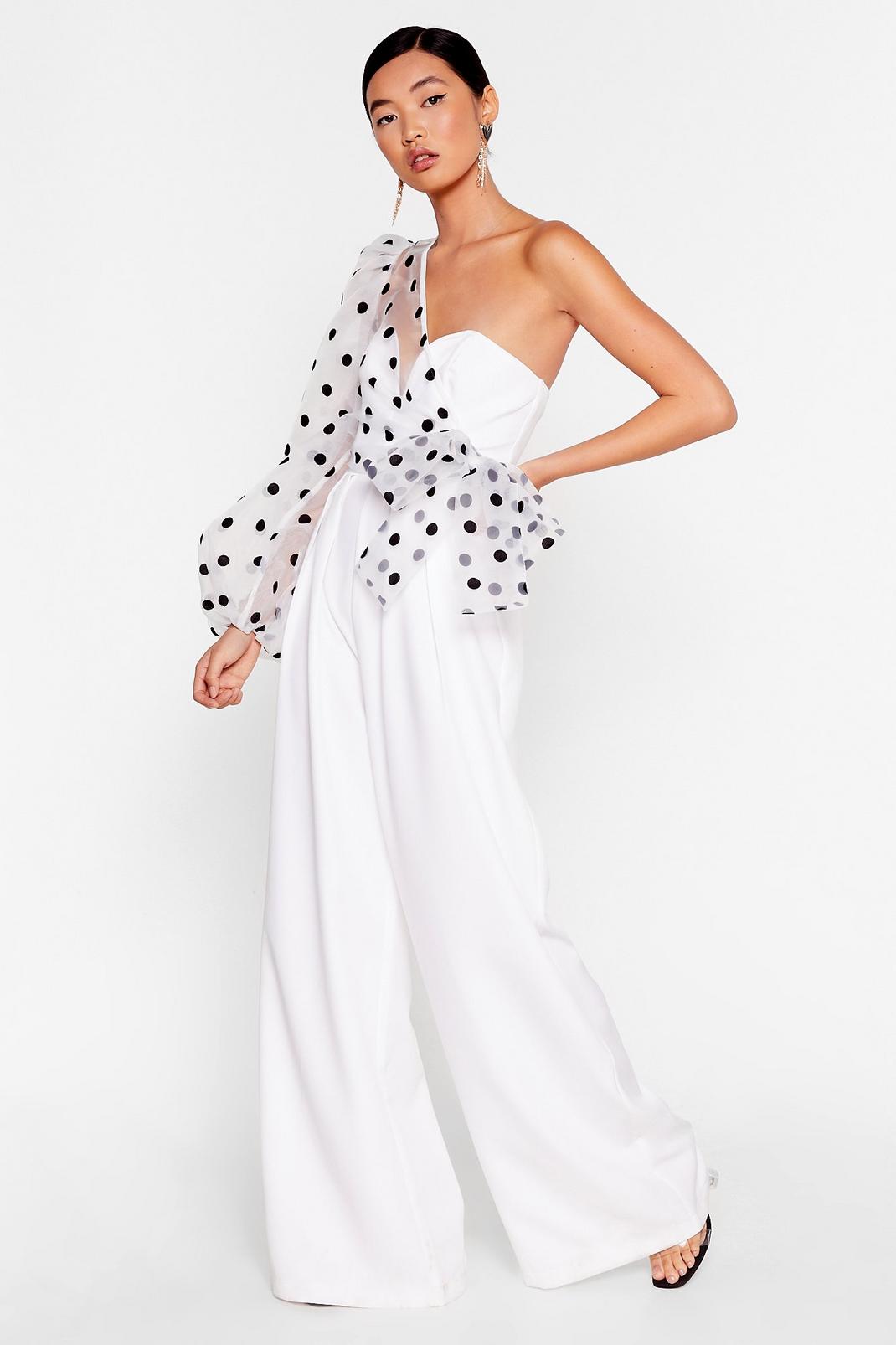 White Catch a Chill Organza Polka Dot Jumpsuit image number 1