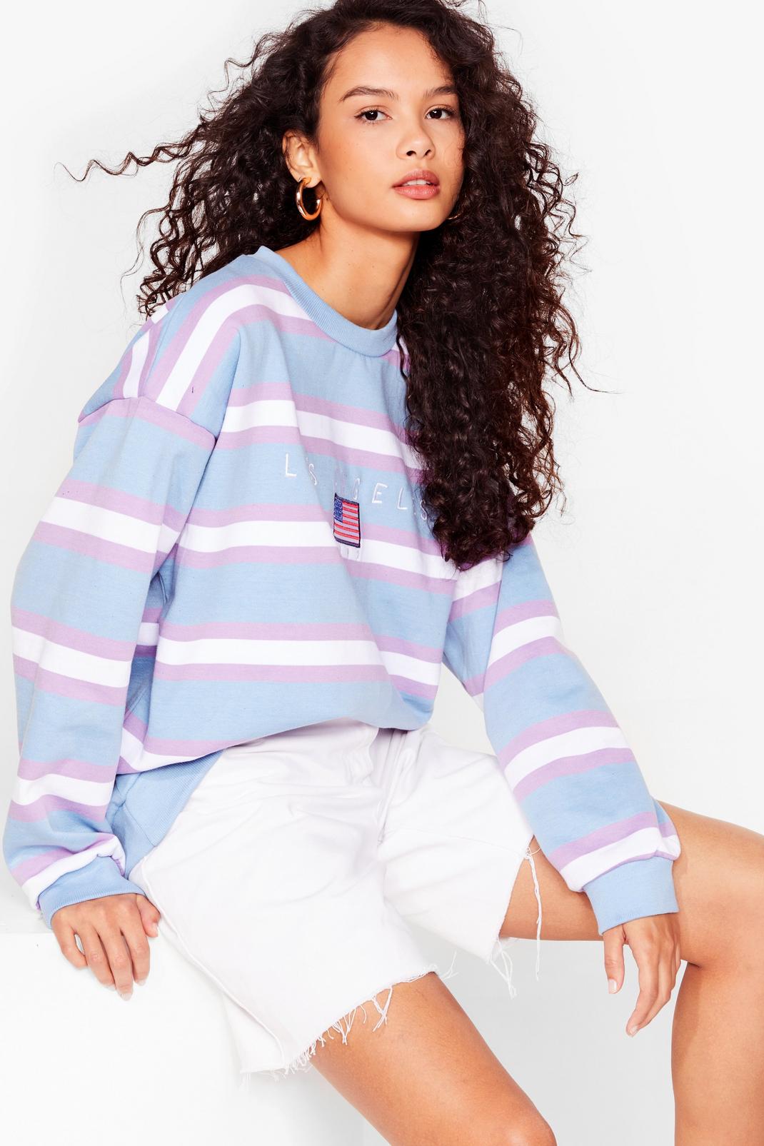 Oh Hey La Stripe Relaxed Graphic Sweatshirt image number 1