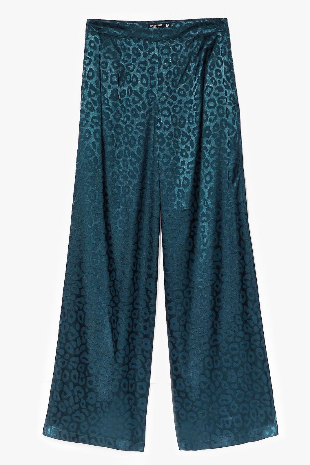 Green Leopard Jacquard Wide Leg Trousers image number 1