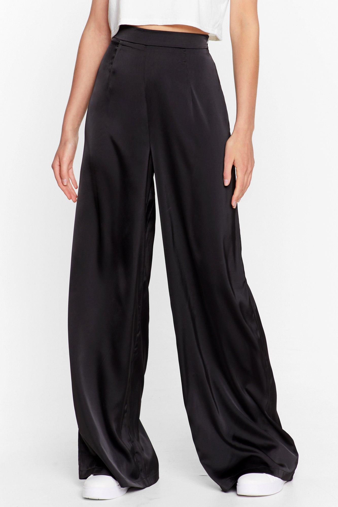 Black Satin Wide Leg Pants