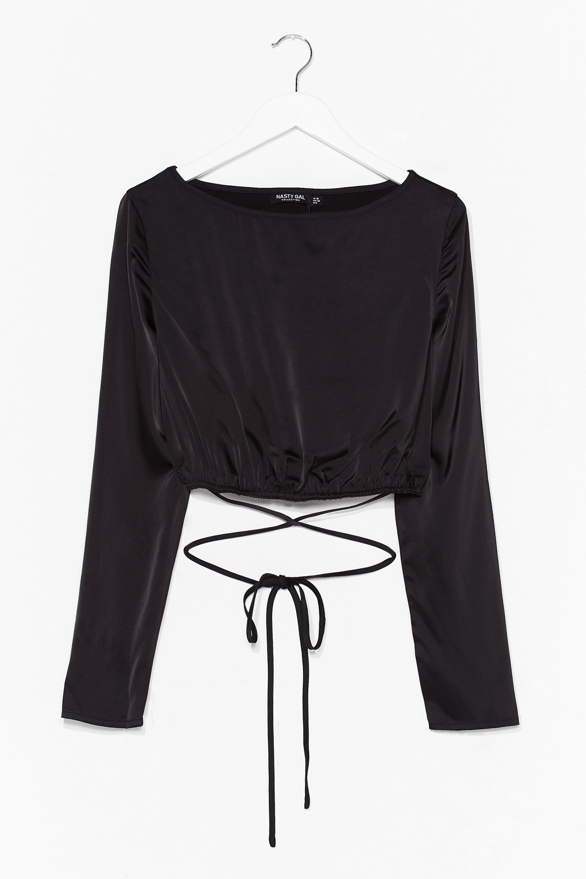 Strappy satin crop top · Black · Shirts