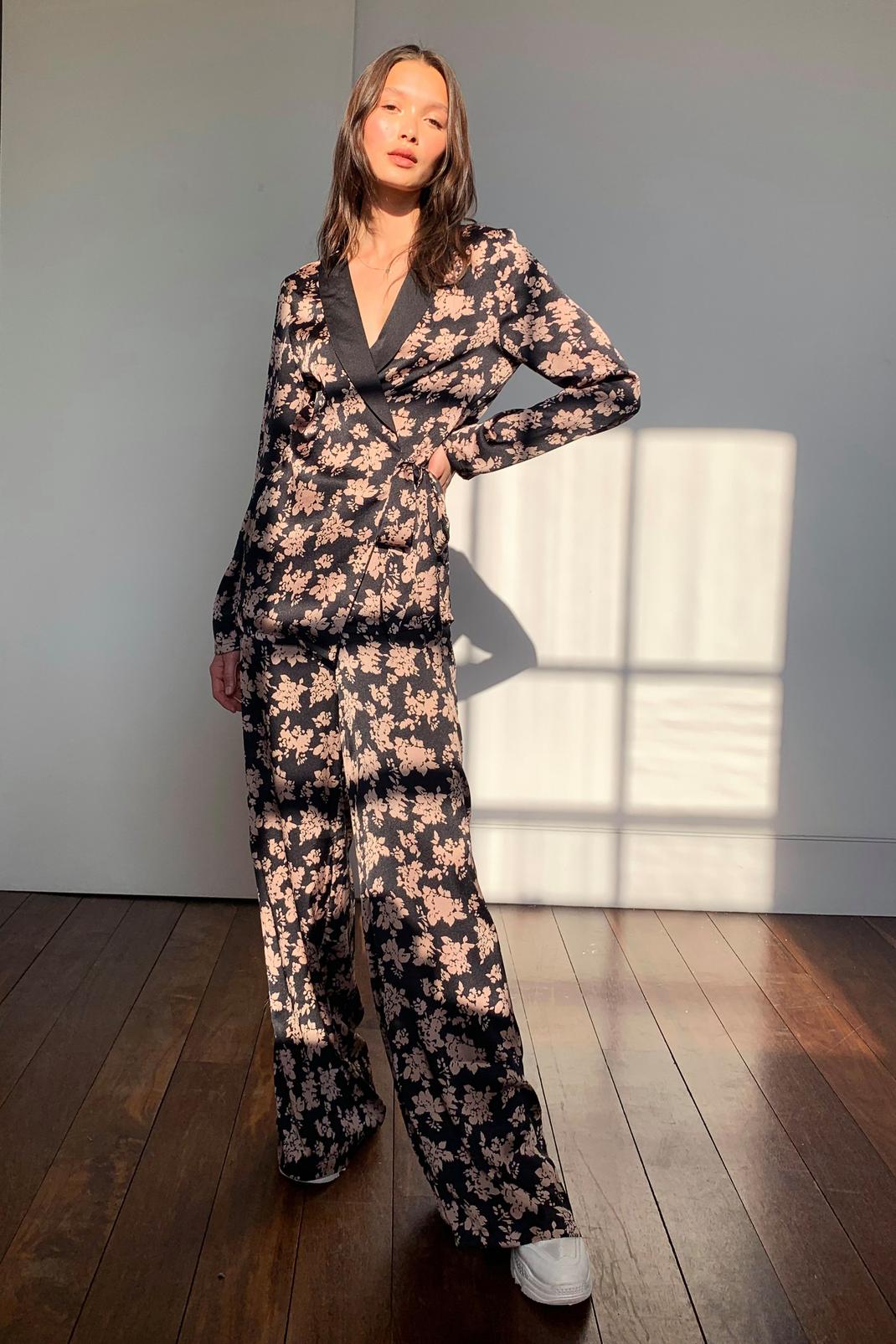 Black Growing Together Floral Wide-Leg Trousers image number 1