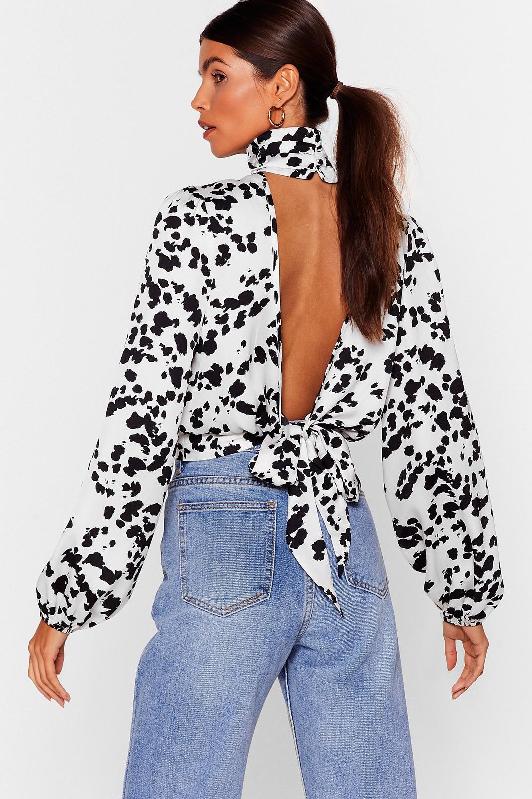 173 Cow Print Cut Out High Neck Blouse image number 2