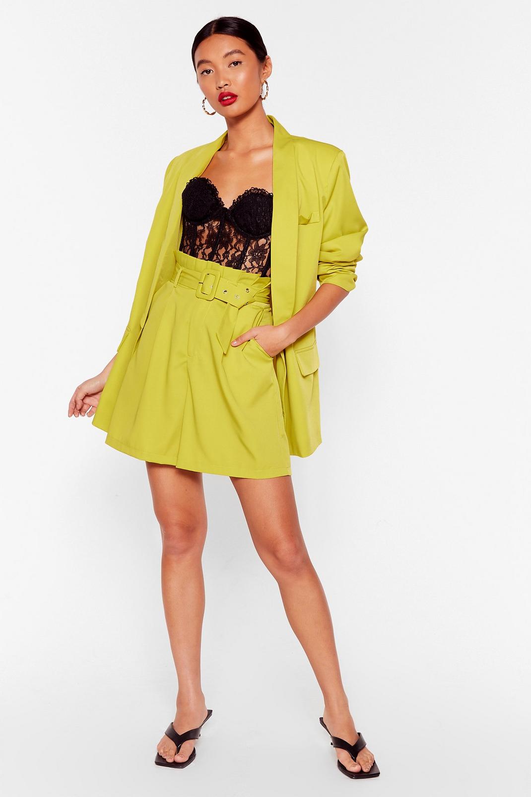 Chartreuse Never Follow Suit Longline Belted Shorts image number 1