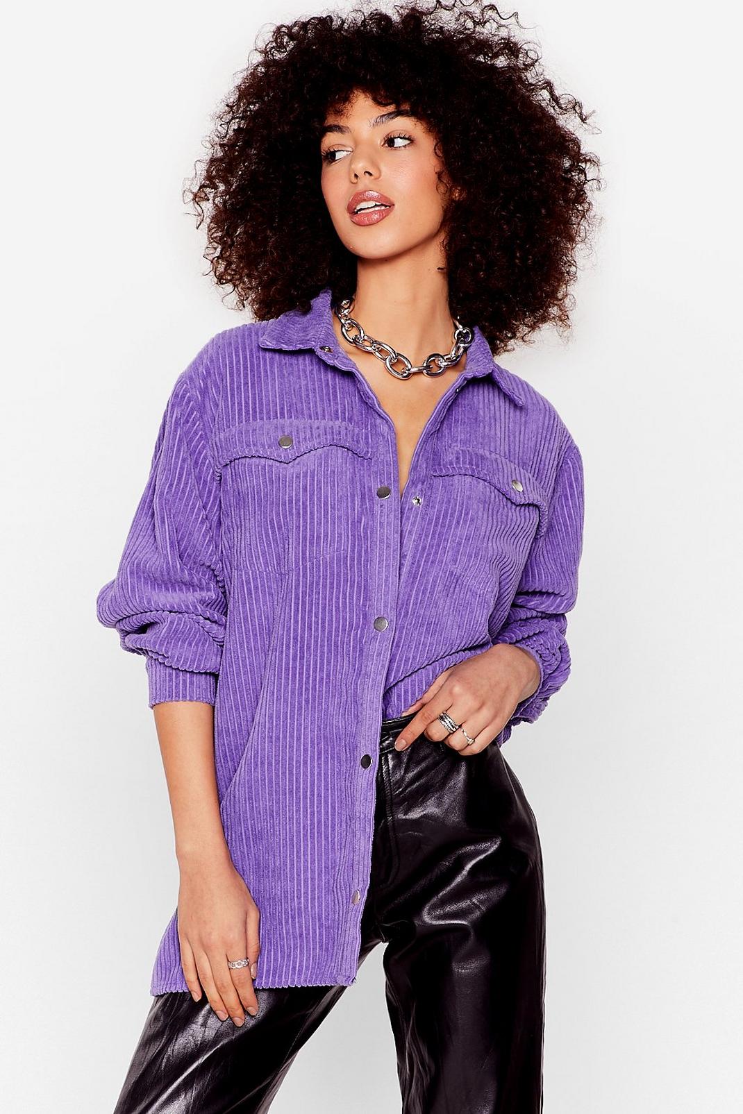 Berry Corduroy Oversized Button Down Shirt image number 1
