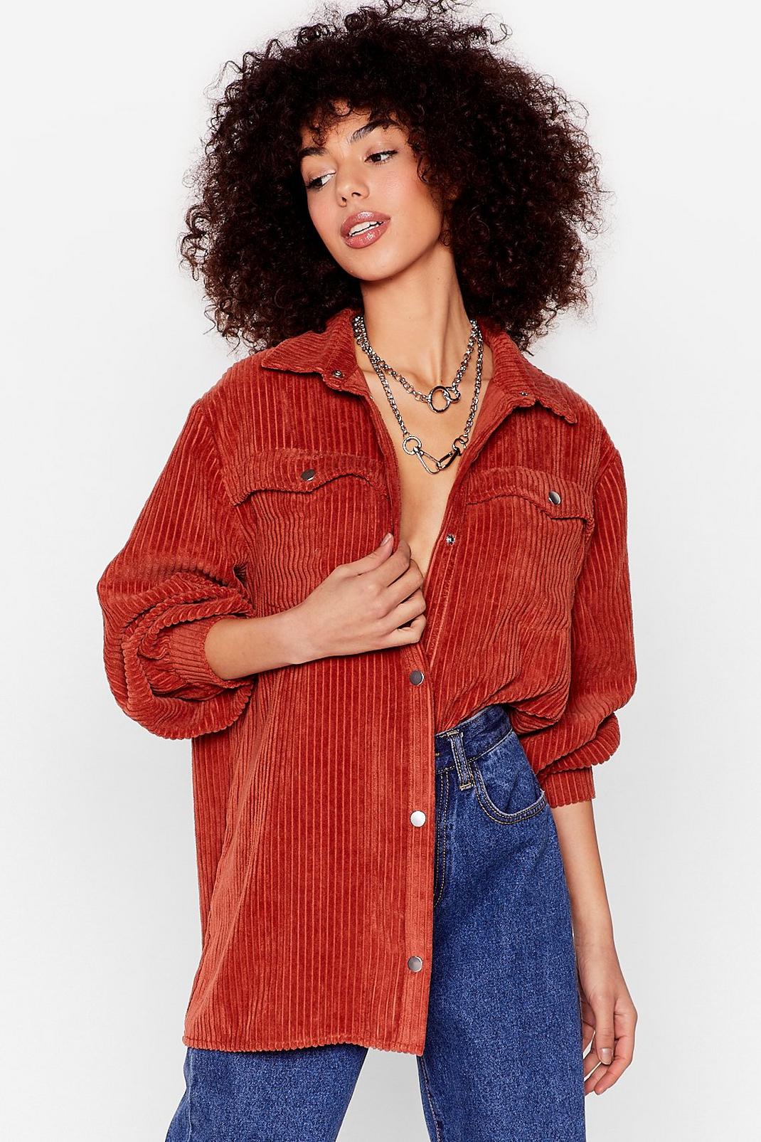 Rust Corduroy Oversized Button Down Shirt image number 1