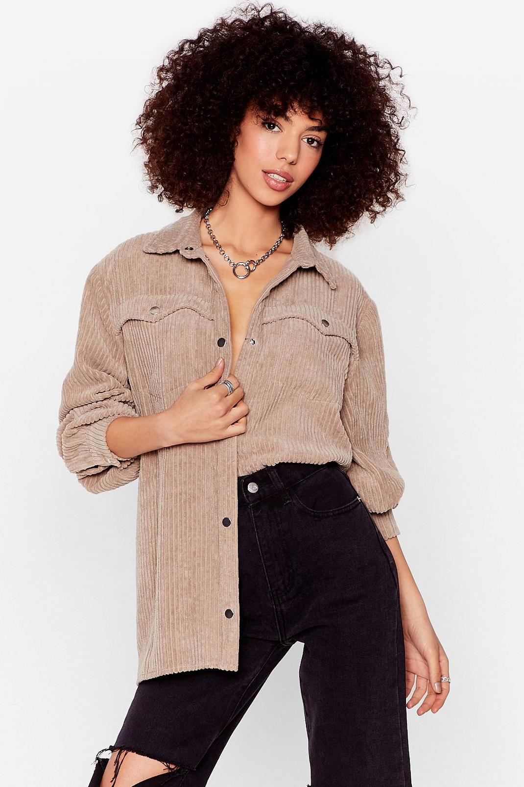 Stone Corduroy Oversized Button Down Shirt image number 1