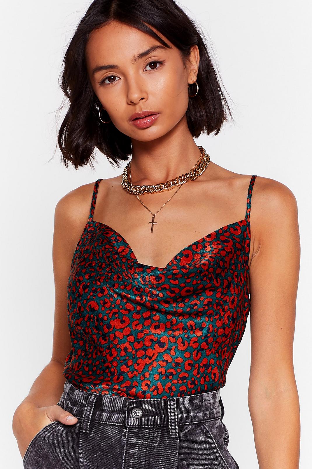 Green Meow-ever Do You Want Me Leopard Cami Top image number 1