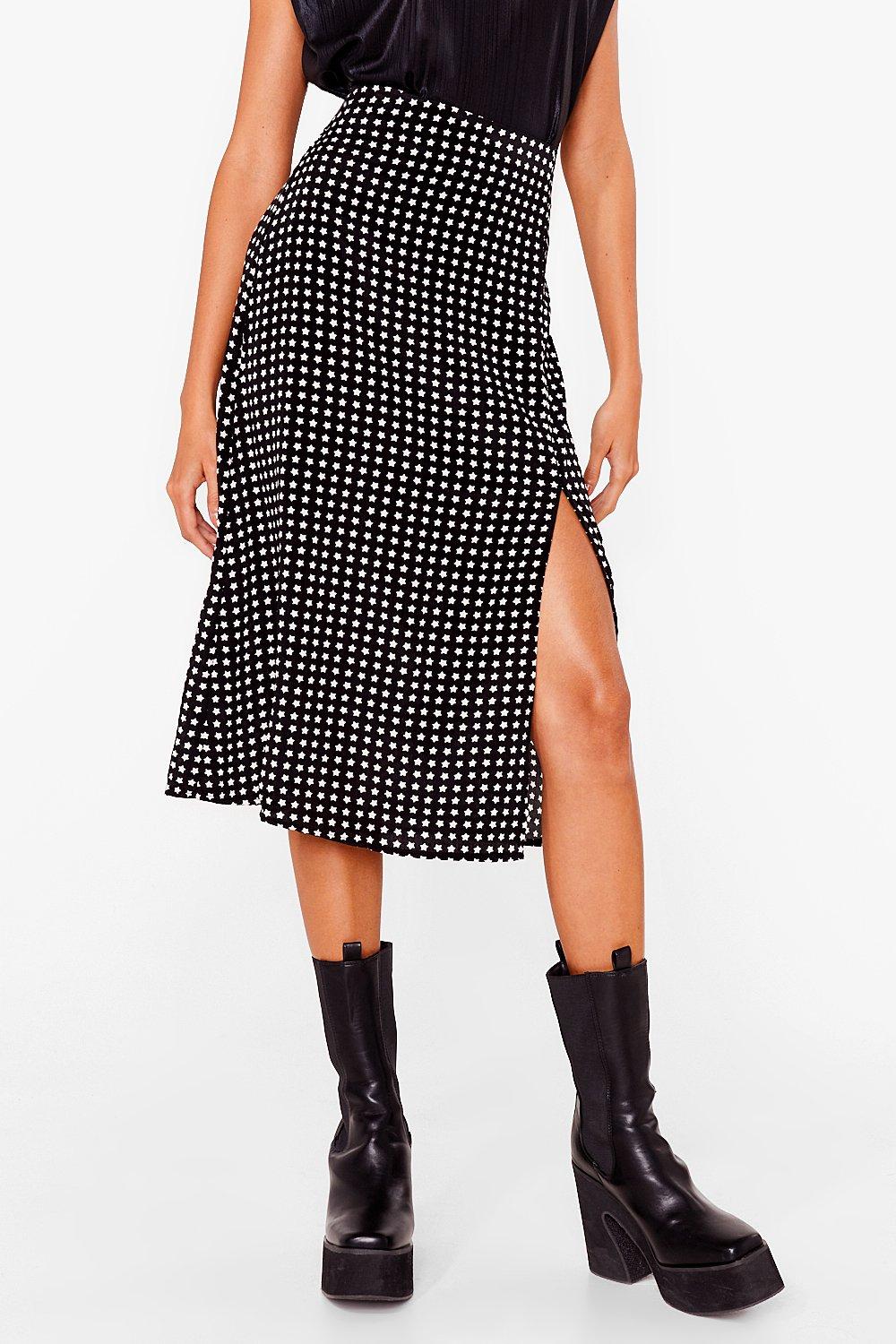 Relaxed Polka Dot Slit Midi Skirt