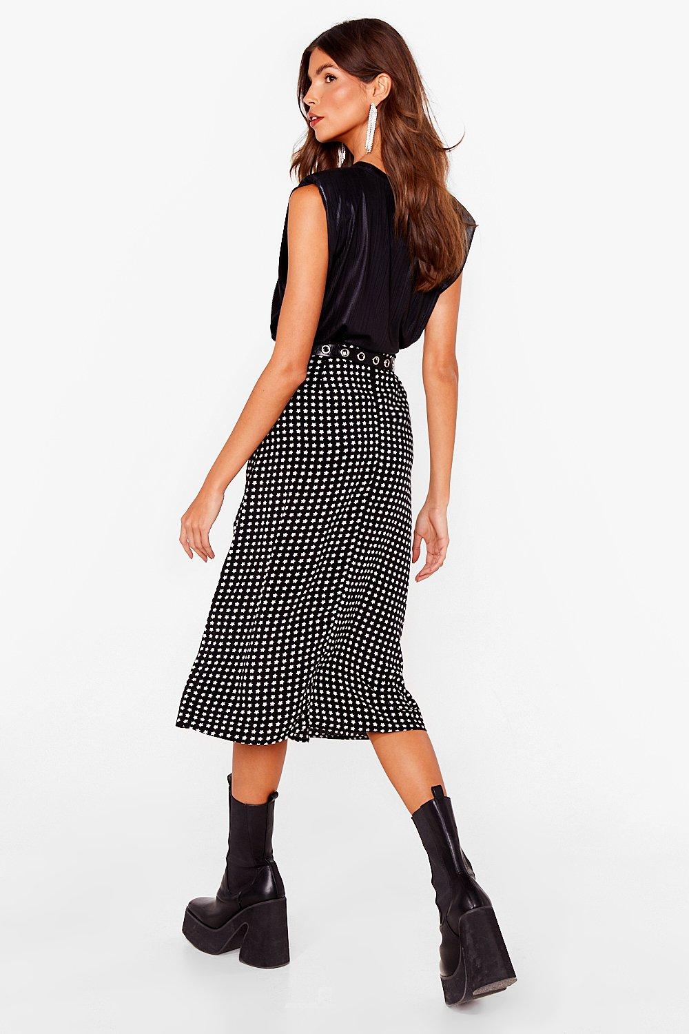 Relaxed Polka Dot Slit Midi Skirt