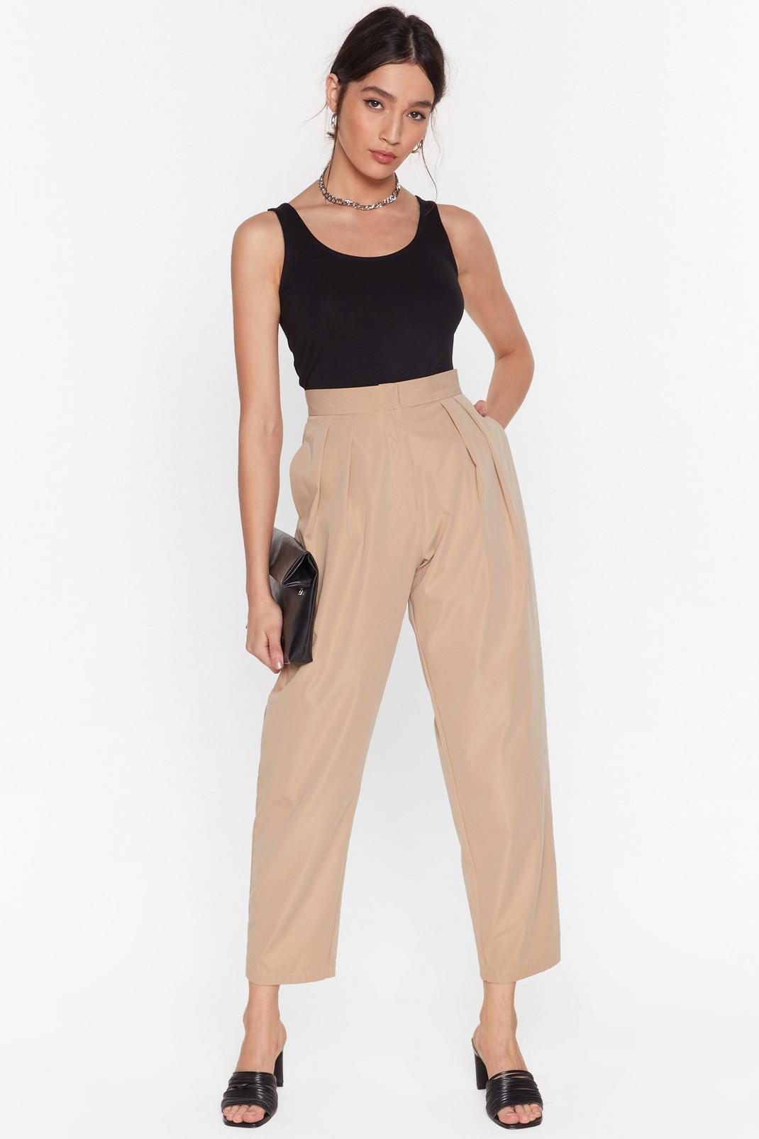 High-Waisted Tapered Trousers with Pockets image number 1