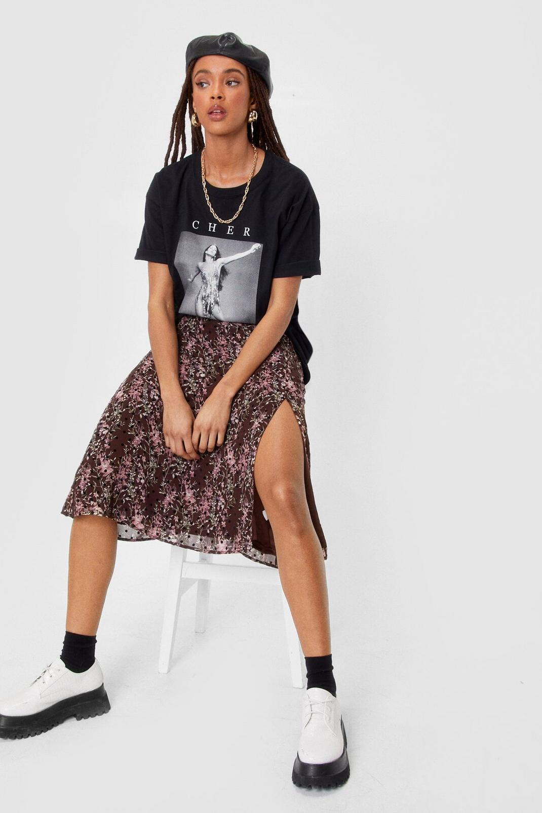 Black Grow the Difference Floral Midi Skirt image number 1