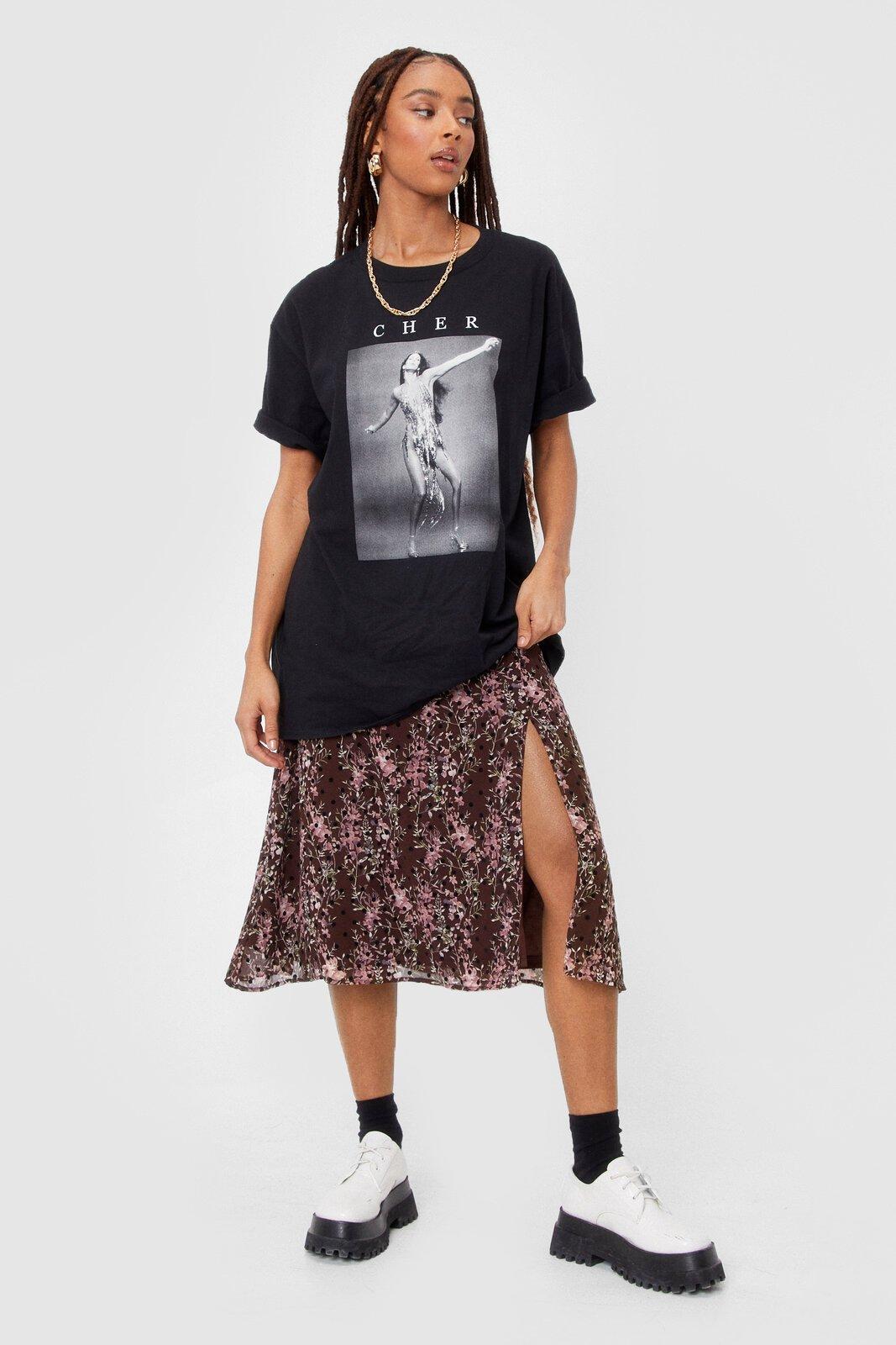 Floral and Polka Dot Sli Midi Skirt Nasty Gal