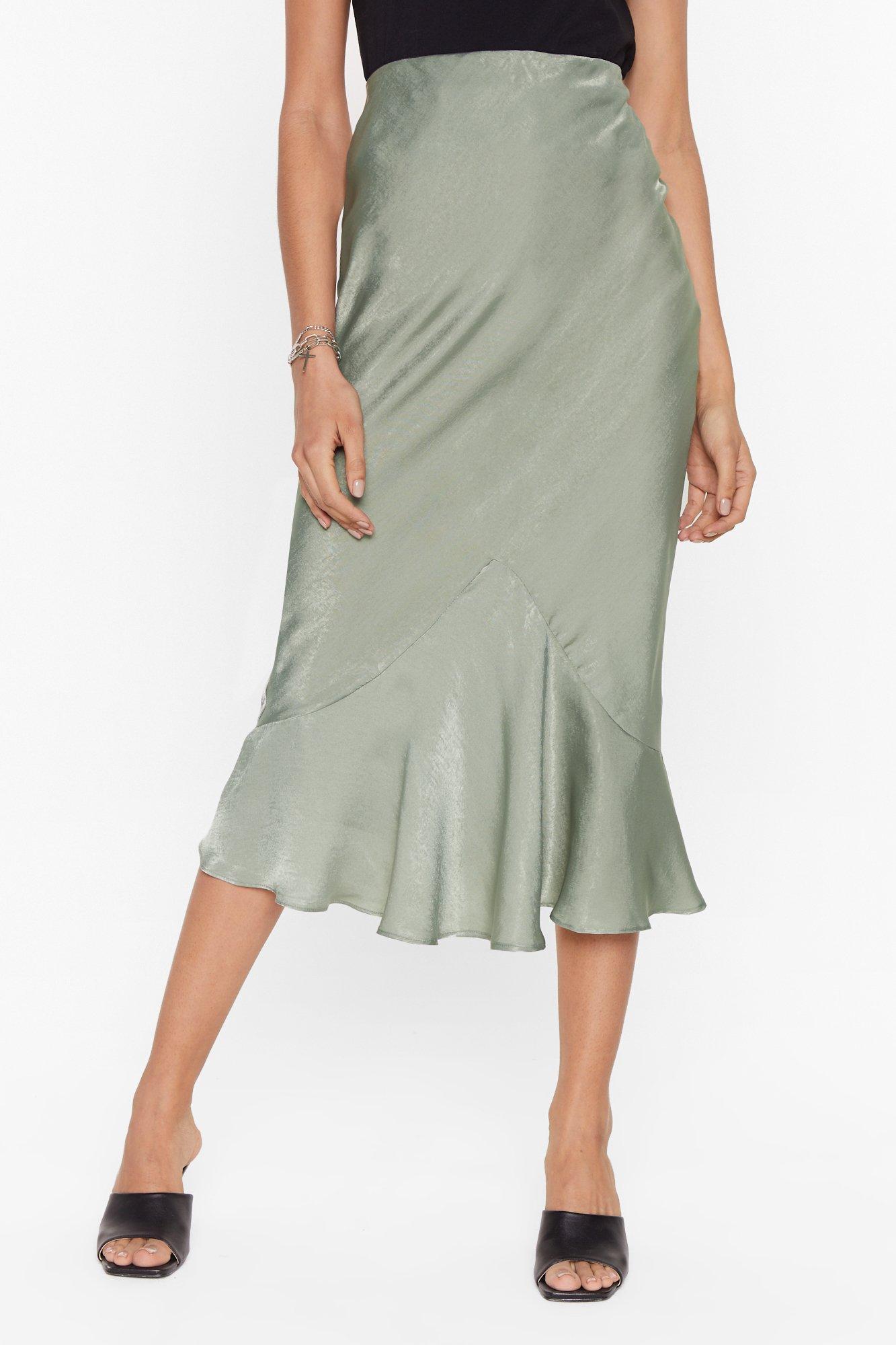 Waiting On the Sleek end Satin Midi Skirt