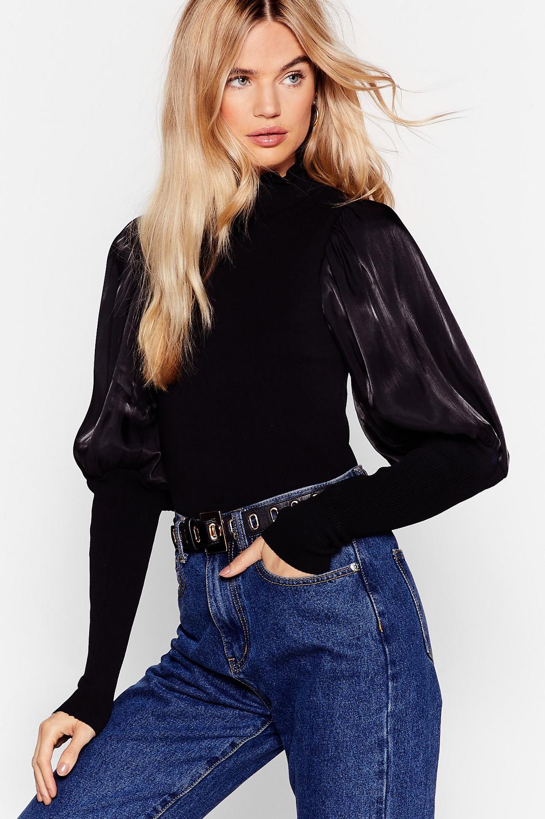 No Romeo Required Satin Puff Sleeve Blouse image number 1