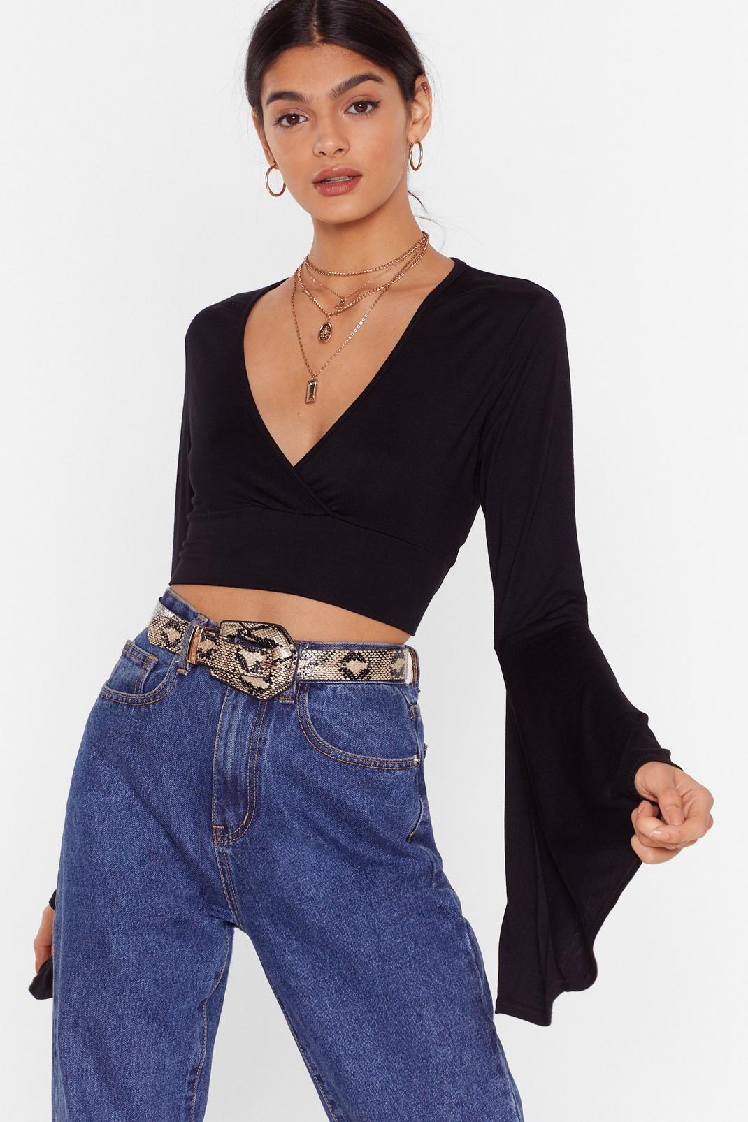 With Added Drama Bell Sleeve Crop Top image number 1