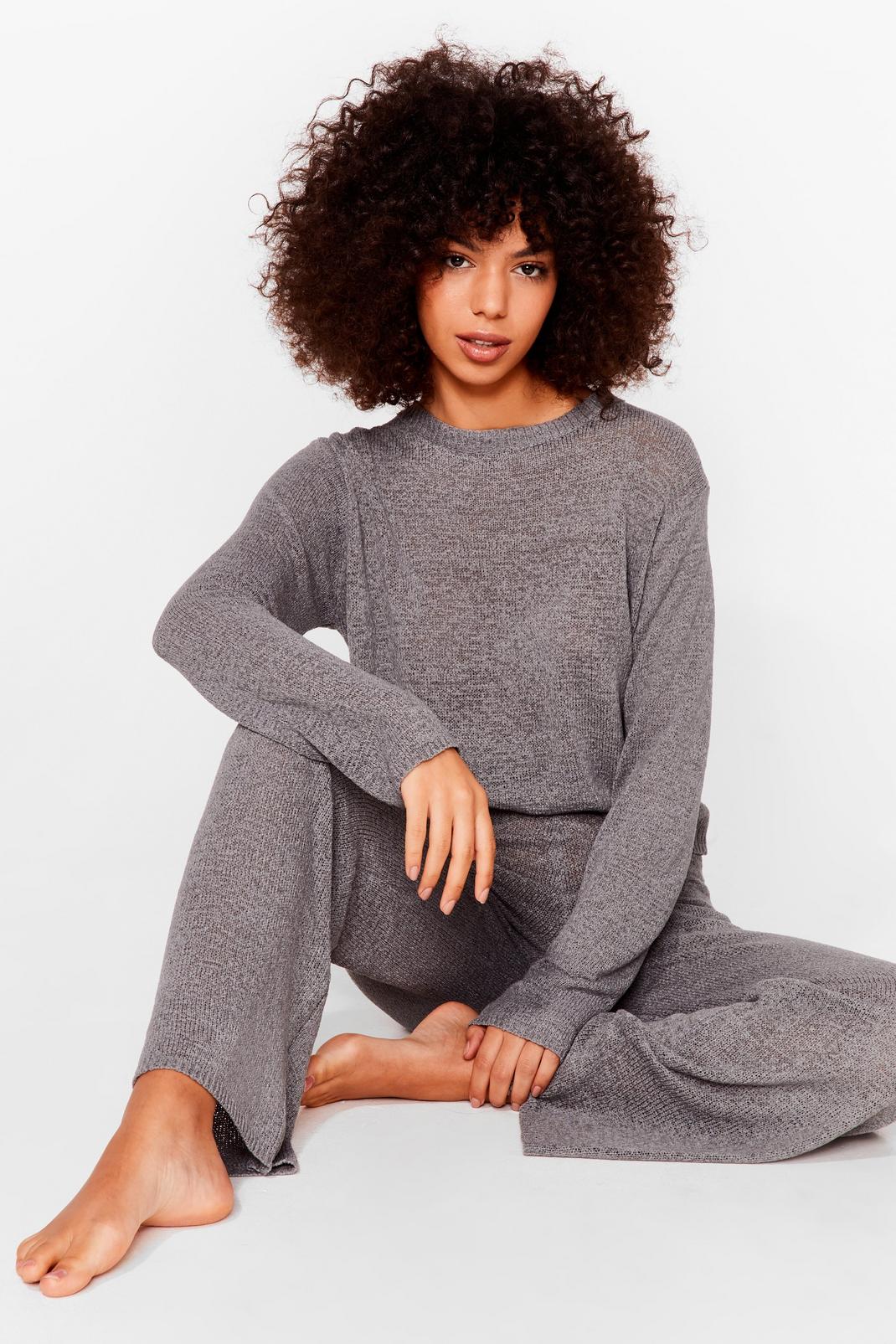 Charcoal Knit Jumper and Culottes Loungewear Set image number 1