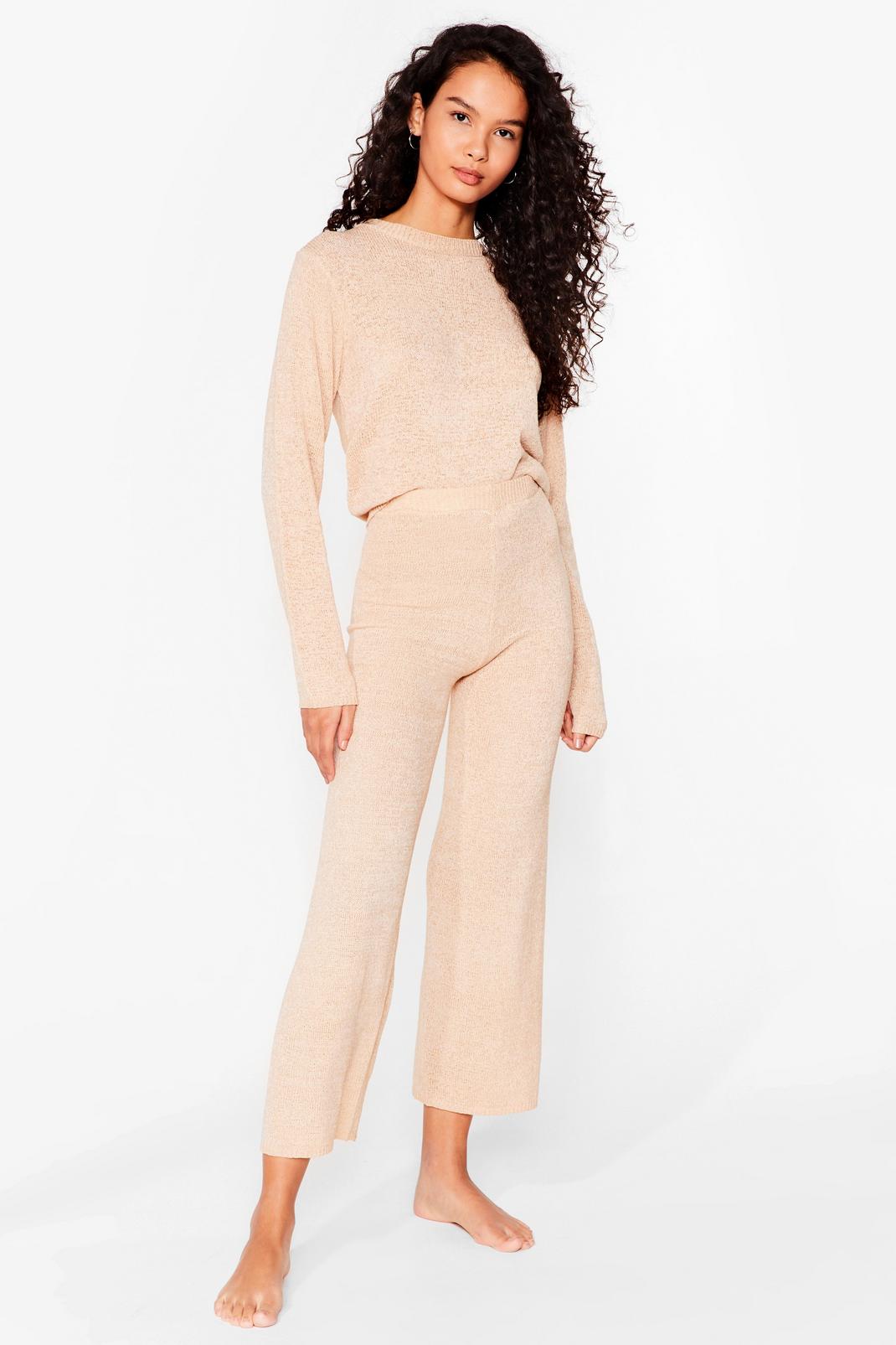 Oatmeal Knit Sweater and Culottes Loungewear Set image number 1