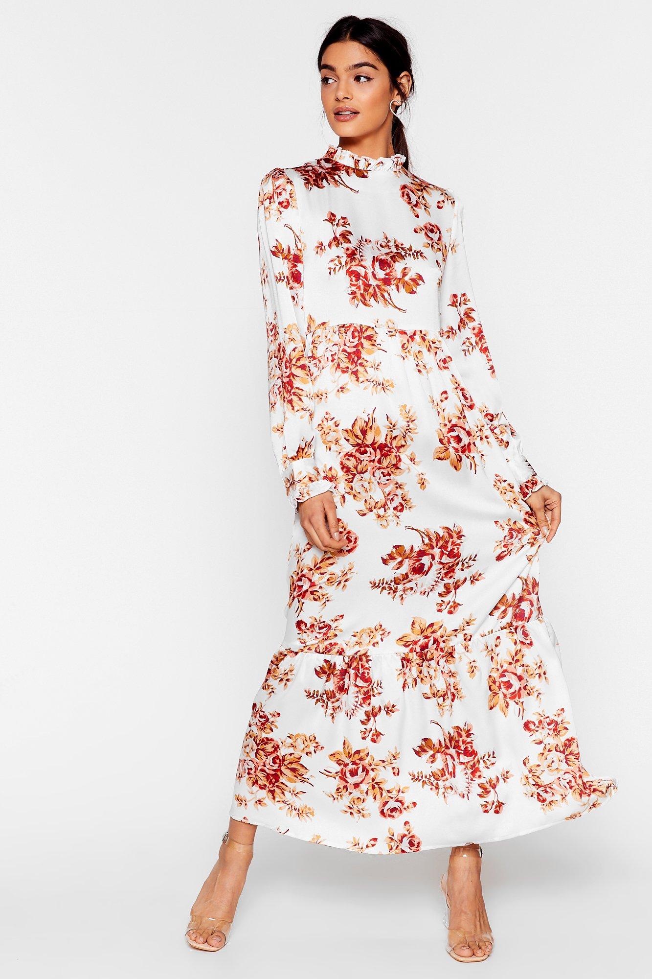 high neck floral maxi dress