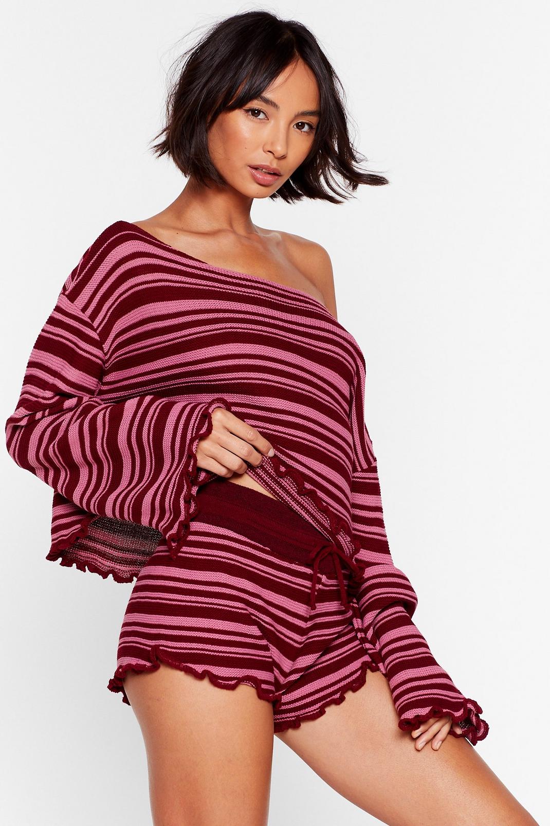 Jump Into Bed Striped Sweater and Shorts Lounge Set image number 1